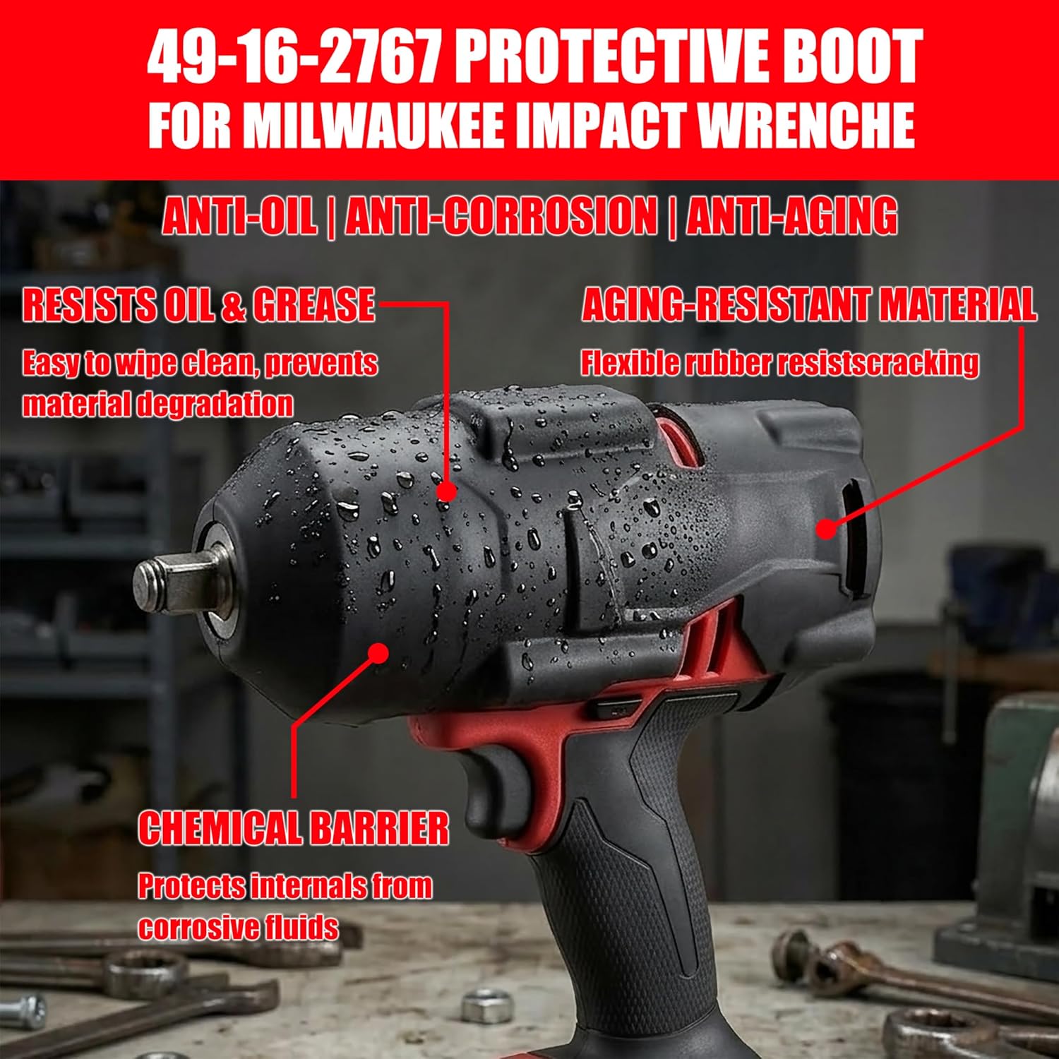 49-16-2767 Impact Wrench Protective Boot for Milwaukee M18 FUEL 1/2" High Torque Impact Wrench (2767-20) & ONE-KEY Version (2863-20)