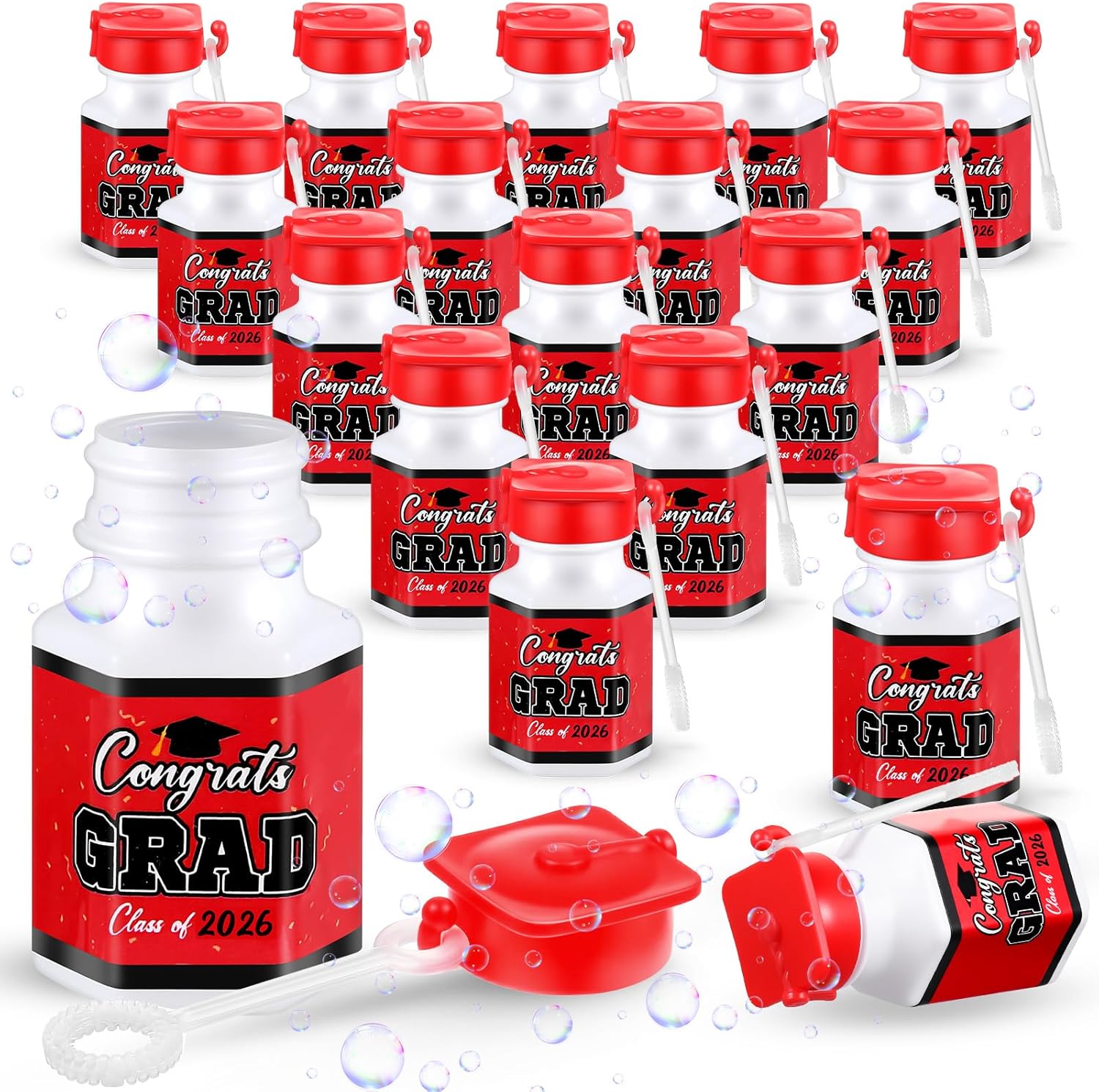 Lunmon 50 Pcs Graduation Bubble Bottles Mini Class of 2026 Graduation Bubble Wands Bulk Toys for Congrats Grad Goodie Bags Filler Gift Ceremony Party Favors(Gold)