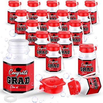 Lunmon 50 Pcs Graduation Bubble Bottles Mini Class of 2026 Graduation Bubble Wands Bulk Toys for Congrats Grad Goodie Bags Filler Gift Ceremony Party FavorsRed