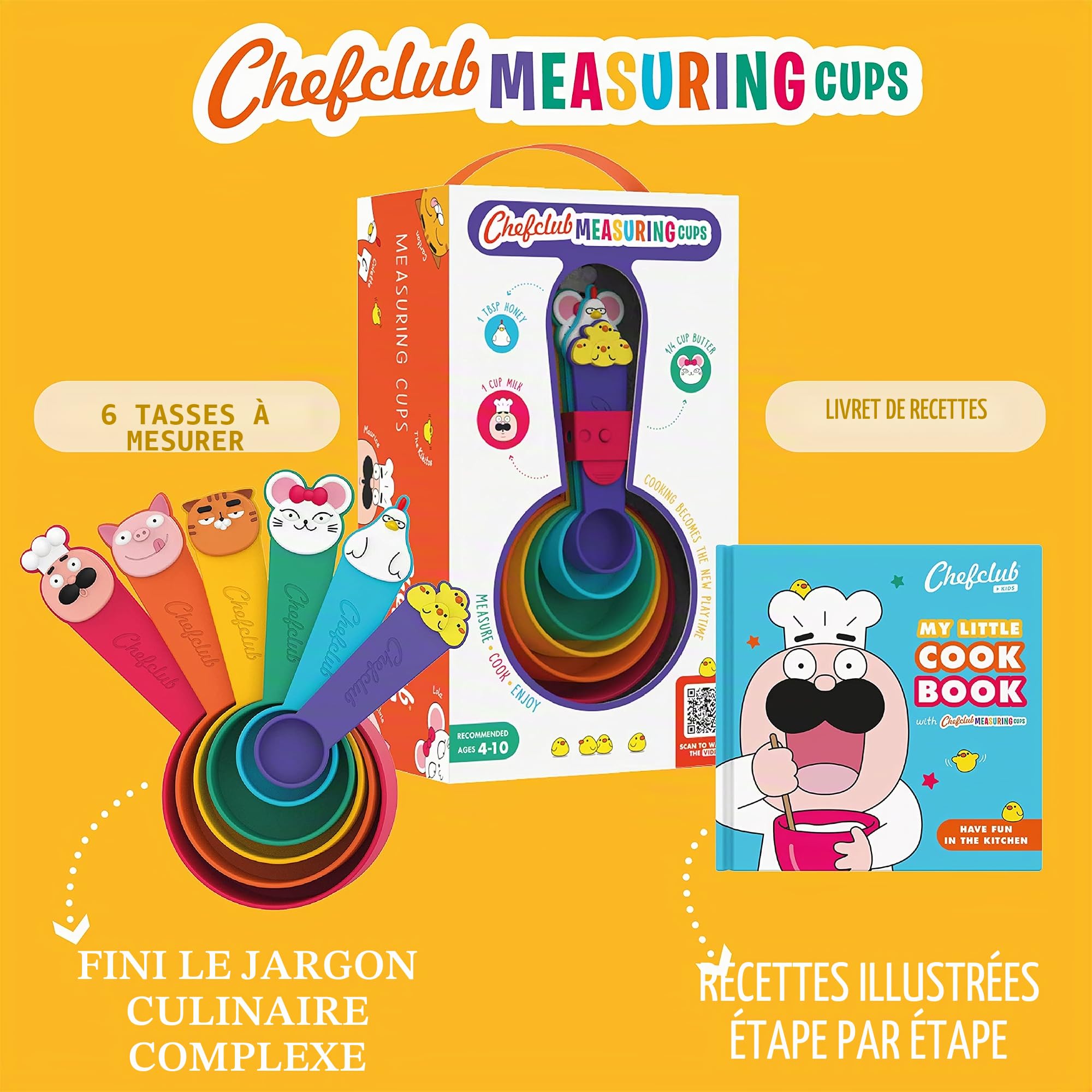 Chefclub Kids - Tasses Doseuses Ludiques pour Enfants - Set de Cuisine Éducatif avec Livre Intéractif - Dès 4 ans - Appr
