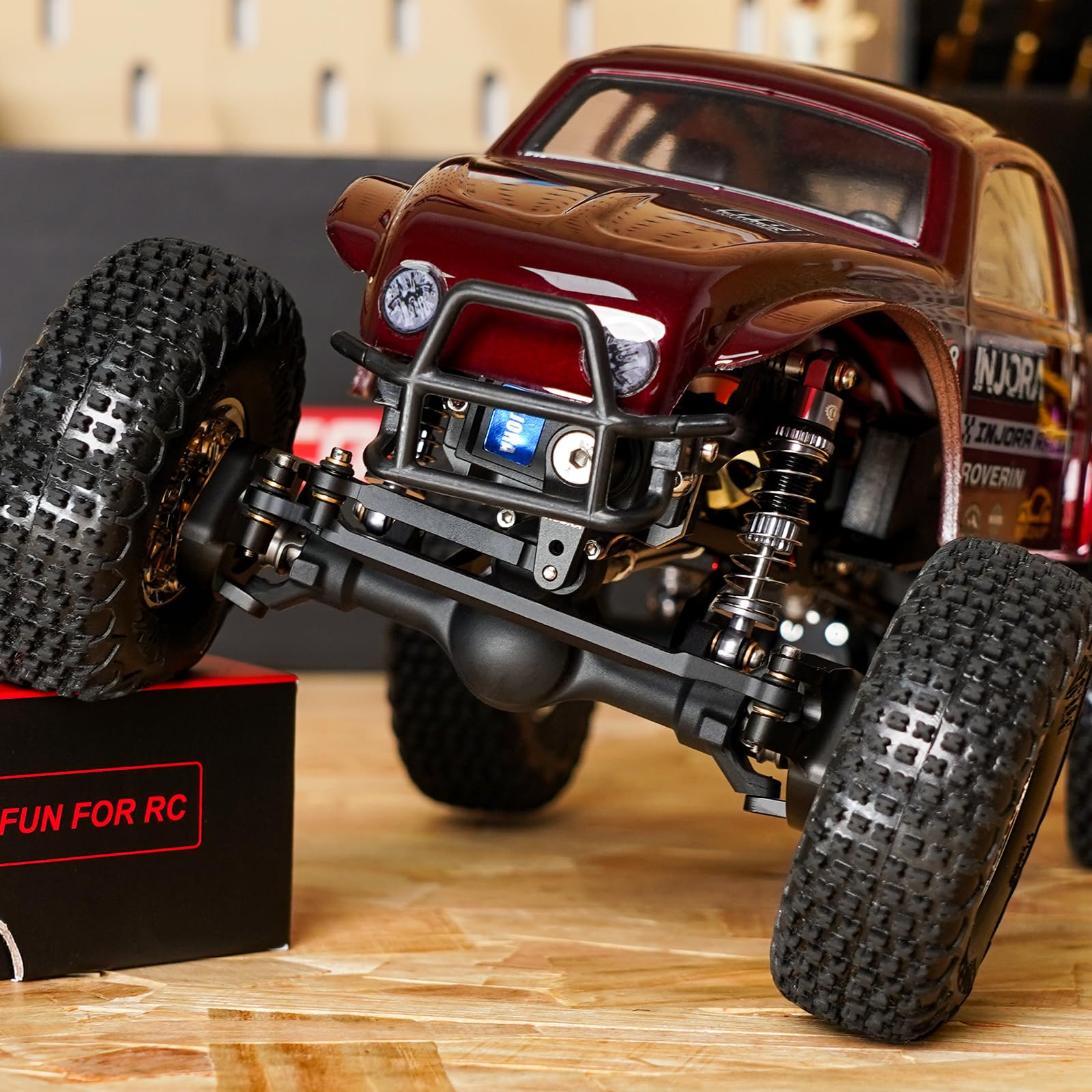 INJORA Assali Planet Nylon +4mm Anteriori con Alberi a Doppia Giunzione & Fusi Sterzo Ottone per Assale 1/24 RC Crawler Axial SCX24