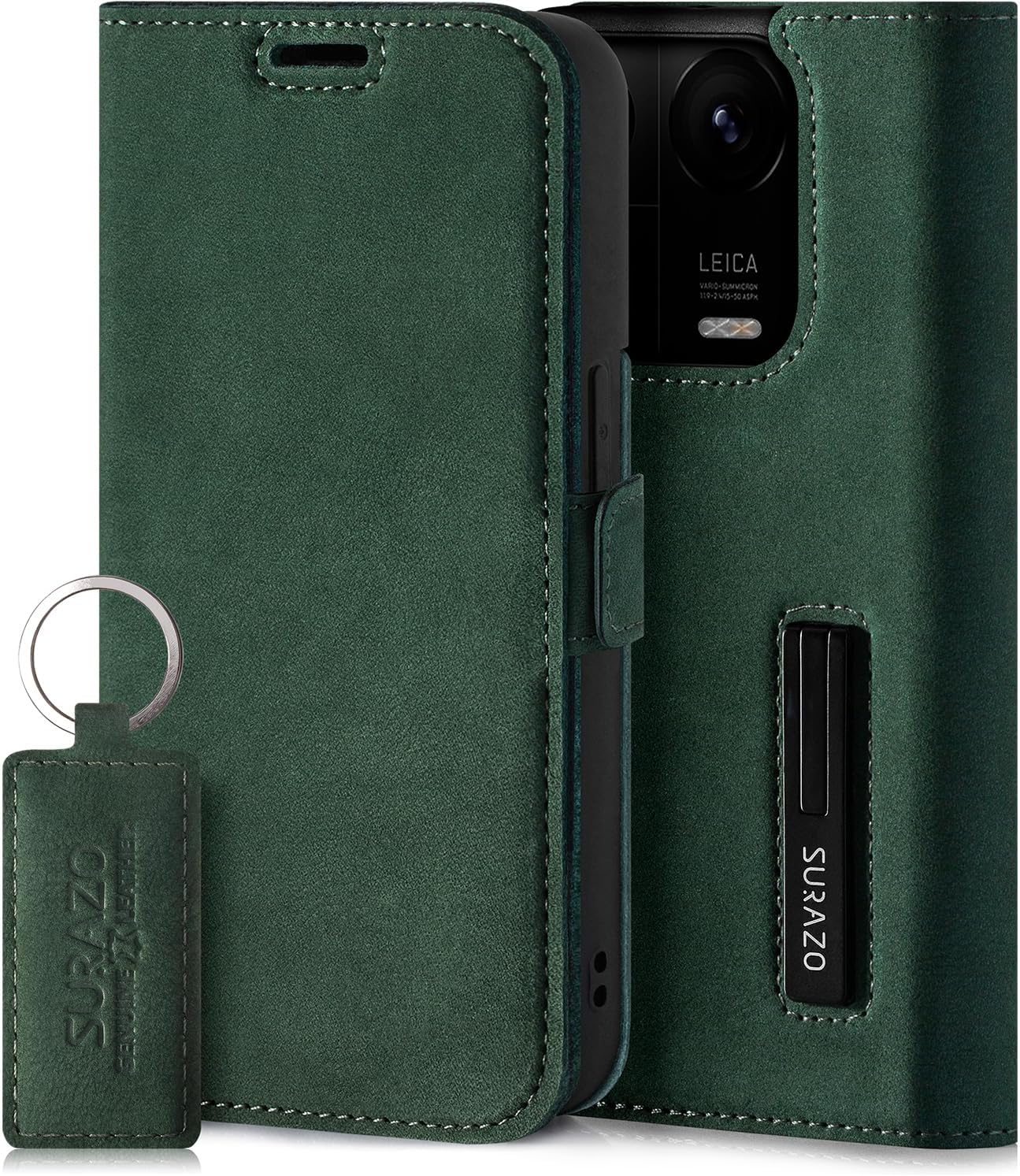 SURAZO Leather Wallet Mobile Phone Case Compatible with Xiaomi 14 5G - Flip & Fold Smartphone Case with Stand, RFID Blocker, Magnet Closure, 3 Slots for Bank Cards - Handcrafted European Leather