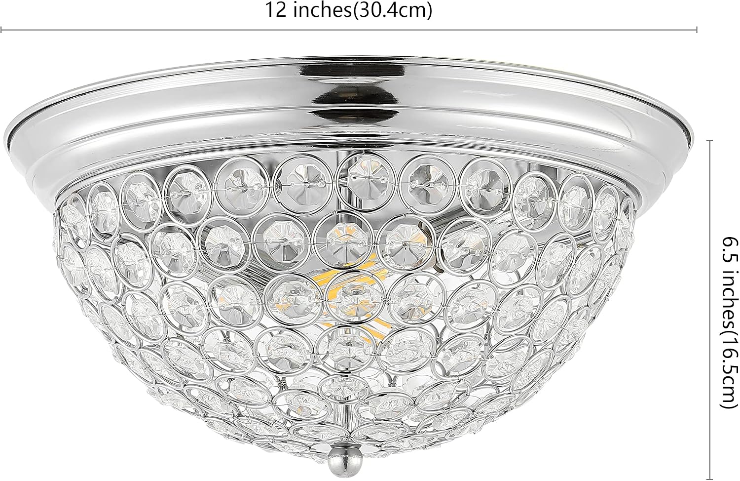 JONATHAN Y 12" Chrome 1-Light Iron and Crystal Flush Mount Ceiling Light Set of 2, Glam Traditional Shimmering Dome Lamp for Hallway Bedroom Bathroom, LED Bulbs Included JYL9901A-SET2