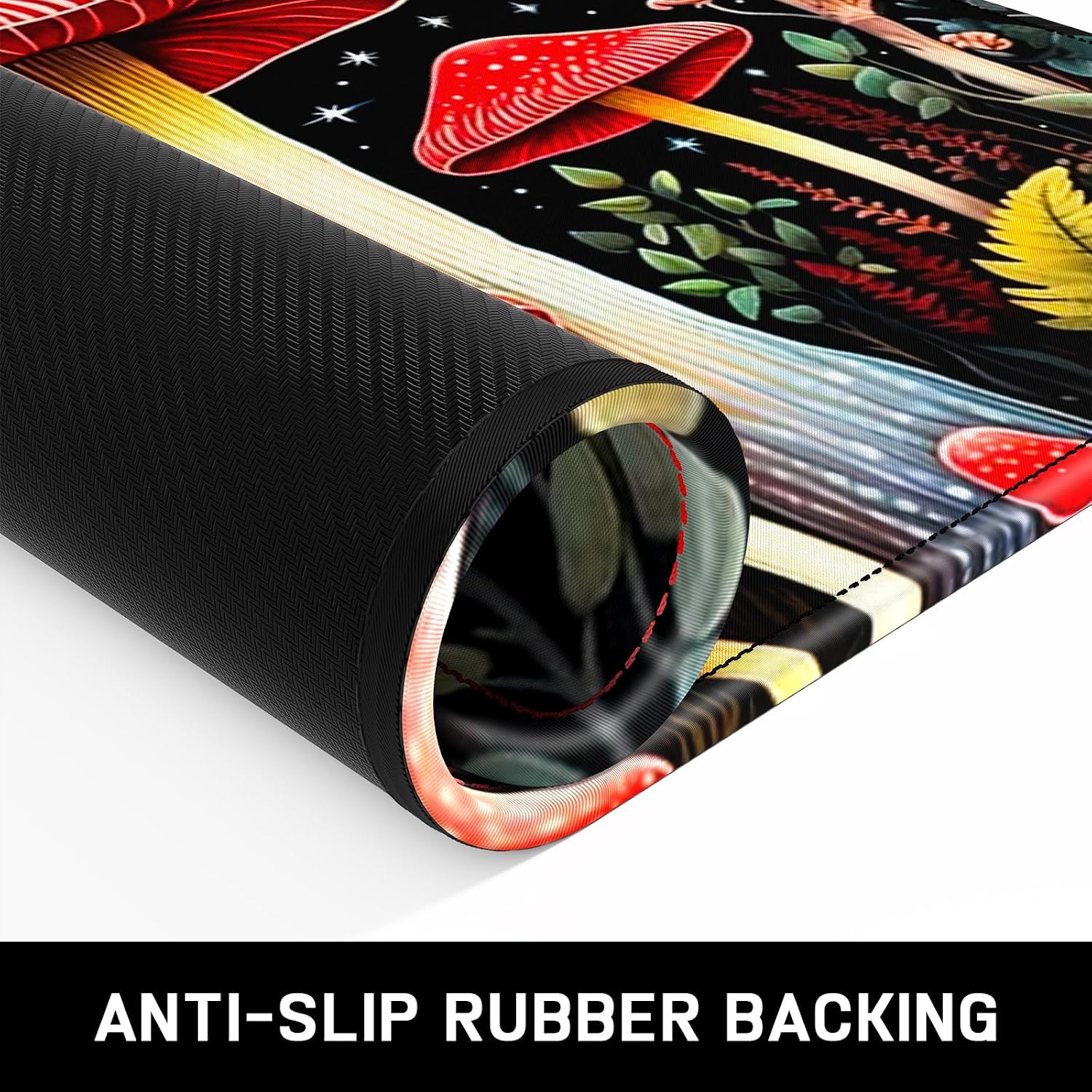 Mouse Pad, Minimalism Marble Style Computer Pad, Anti-Slip Rubber Mouse Mat with Stitched Edges for Gaming, Office, Laptop, PC, Women, 9" x 8" Thick 3 mm, Red Mushroom image 3