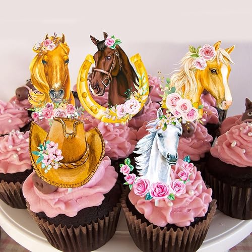 Miniatura 8 de 36 decoraciones para cupcakes de caballo, decoración de fiesta de cumpleaños de vaquera occidental, decoraciones para cupcakes de cumpleaños de
