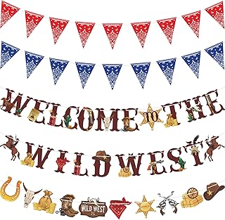 Western Party Banners Wild West Pennant Banner Cowboy Bandana Banner Welcome to the Wild West Garlands Wild West Party Hanging Decorations for Western Cowboy Birthday Party Supplies