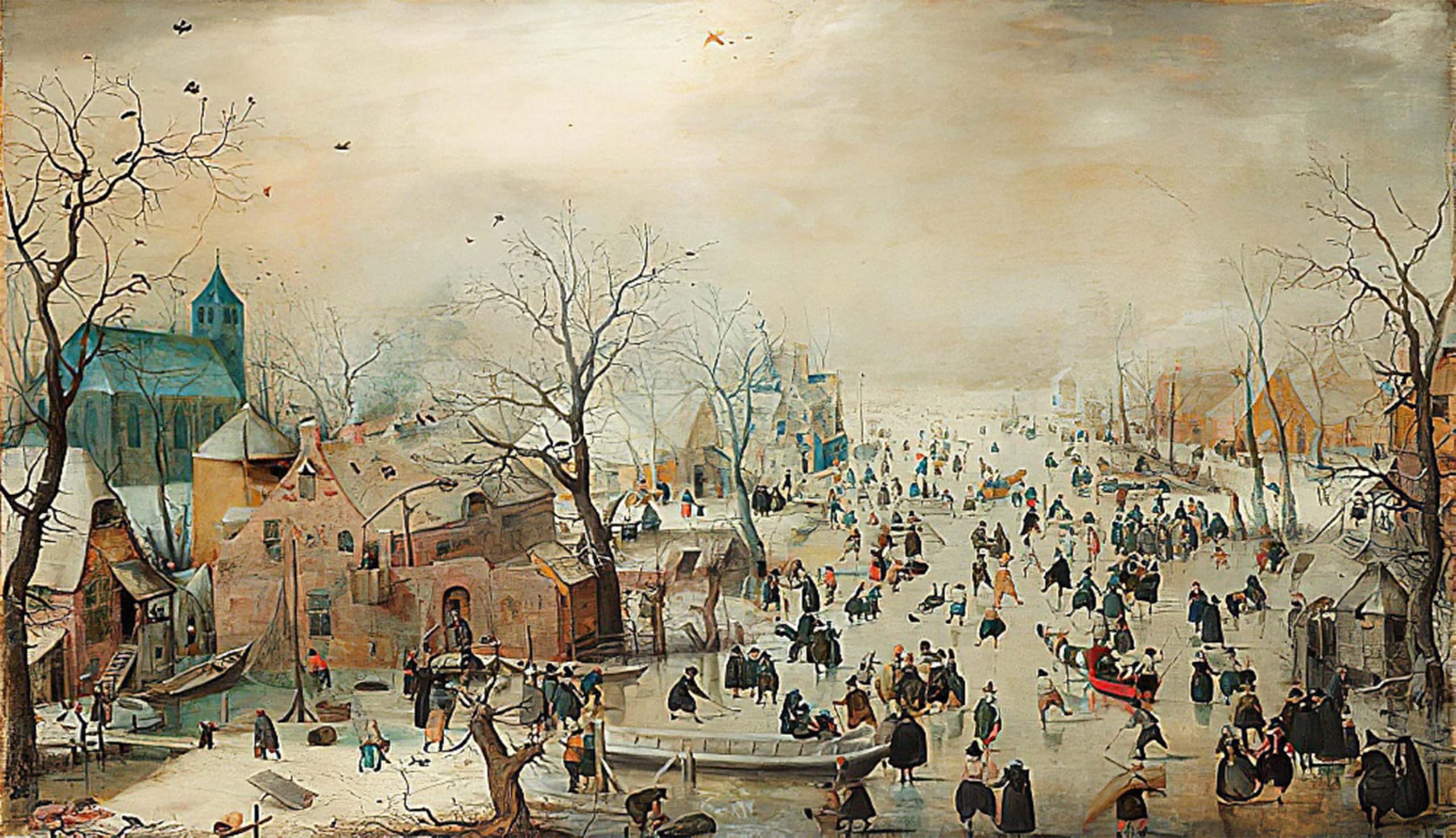 ARTXLXXBN Famous Painting Art Wall Decor Abstract Art Picture Winter Landscape with Ice Skaters by Hendrick Avercamp Animal Pictures for Home Decor 60x90cm