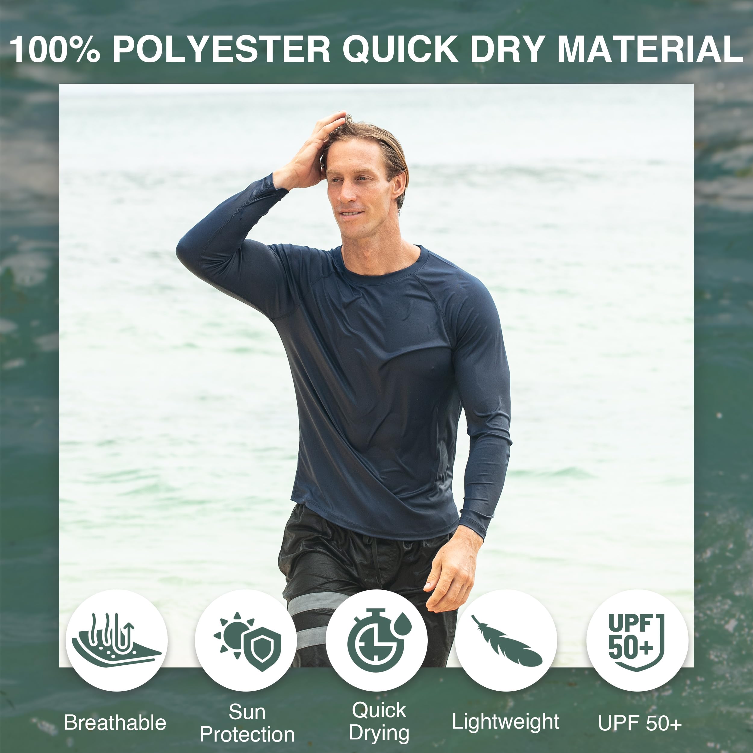 Kanu Surf Men's UPF 50+ Long Sleeve Rashguard Swim Shirt