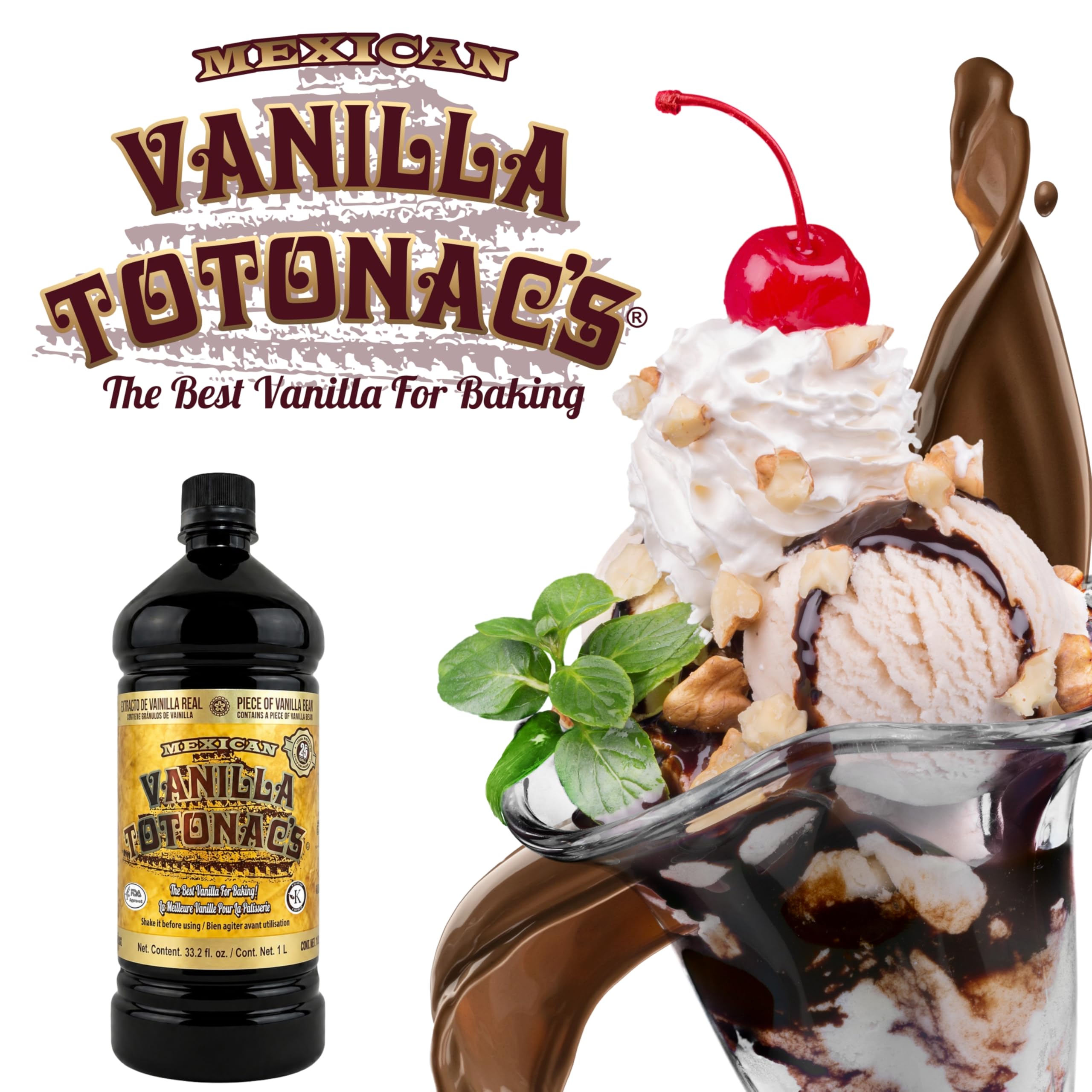 Mexican Vanilla Totonac's Pure Vanilla Flavoring, 33.2 onzas líquidas