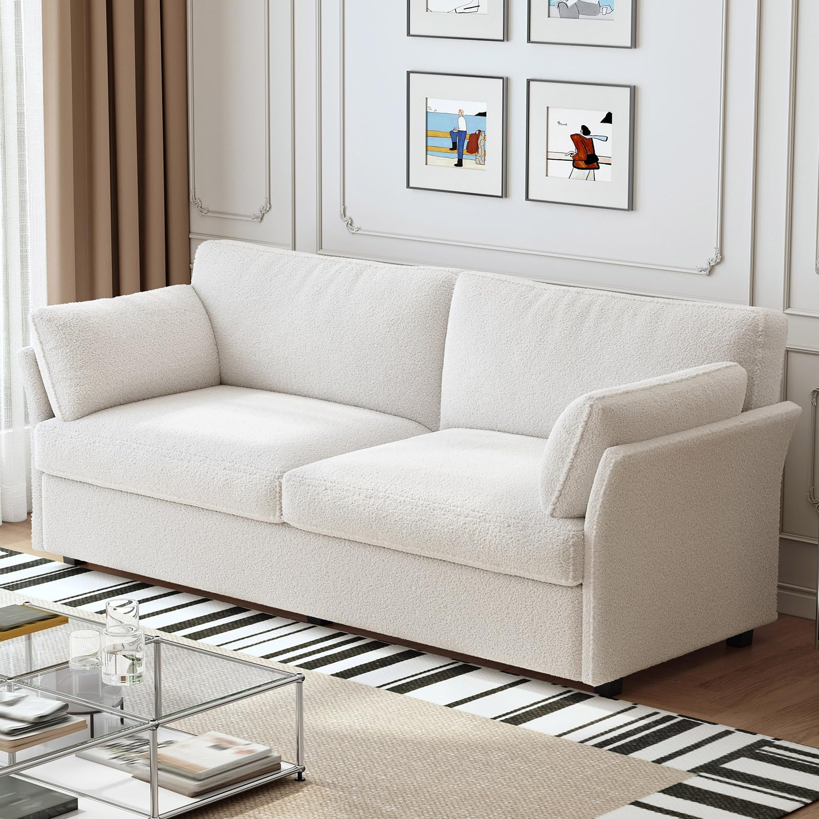 Guyii Sofá de tela de 2 unidades, 186 cm, moderno sofá de salón, cómodo sofá tapizado para apartamentos y espacios pequeños, sofá de diseño (blanco crema)