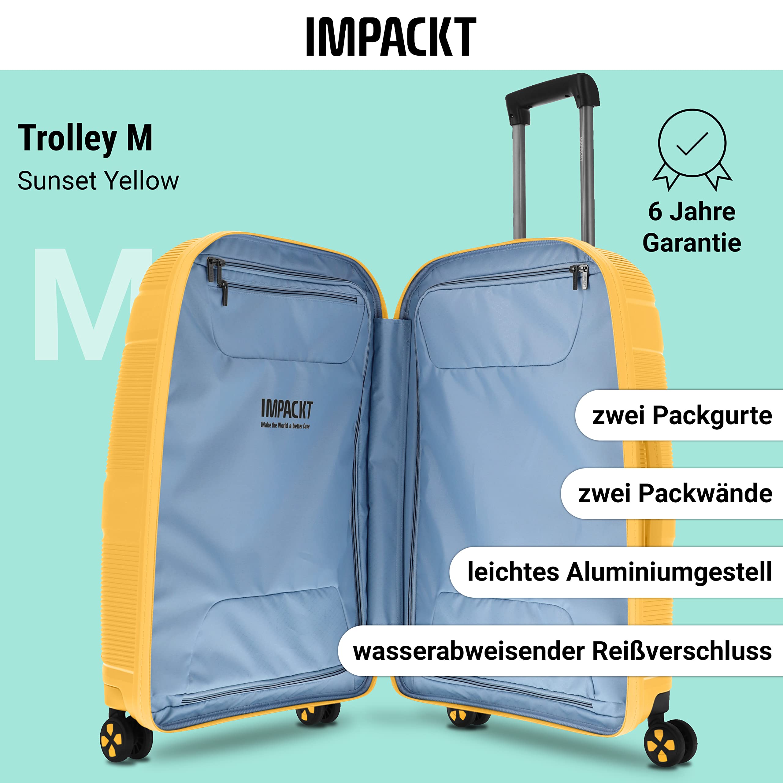 IP1 Hartschalen-Koffer M - 67x45x28 cm, 73 L, 3,5 kg - TSA-Schloss, auswechselbare Rollen - aus recyceltem Material - 6 Jahre Garantie
