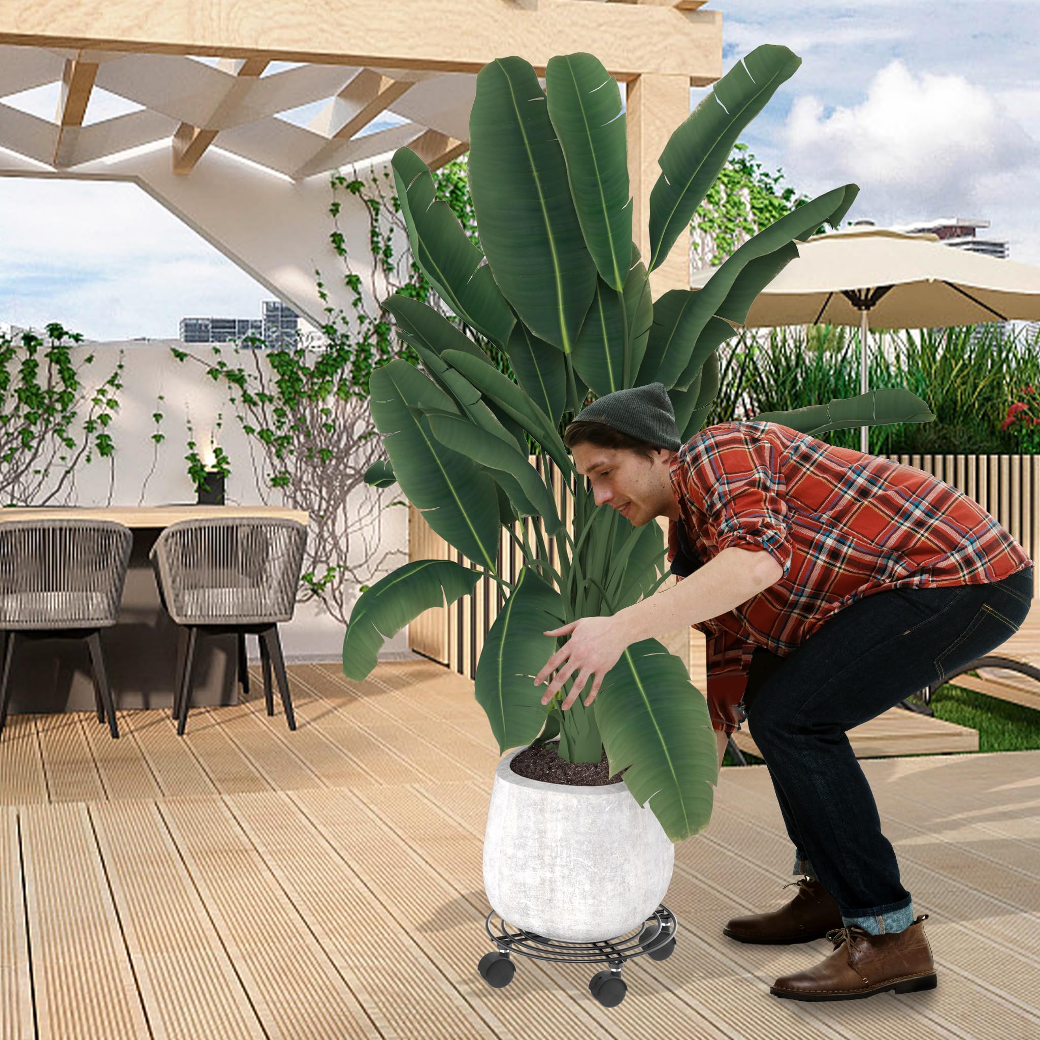 YRHome 2 Stück Pflanzenroller Metall Blumenroller Schwarz für Außenbereich & Innenbereich Blumentopf Untersetzer mit Rollen Pflanzen Caddy mit Rädern Pflanze Roller Basis - Rund Ø30cm - Bis 150KG