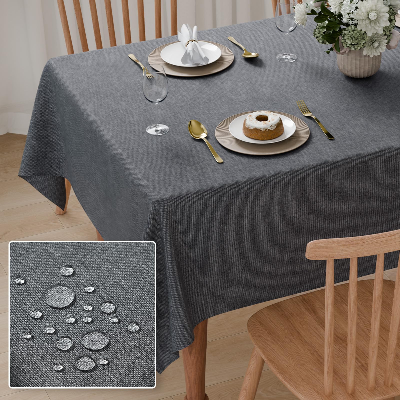 Pacok Outdoor Tischdecke Wasserdicht Abwaschbar Leinen-Optik | Wasserabweisend & Schmutzabweisend Lotuseffekt Wetterfest Kratzfest Rechteckige für Garten Balkon Küche Esszimmer