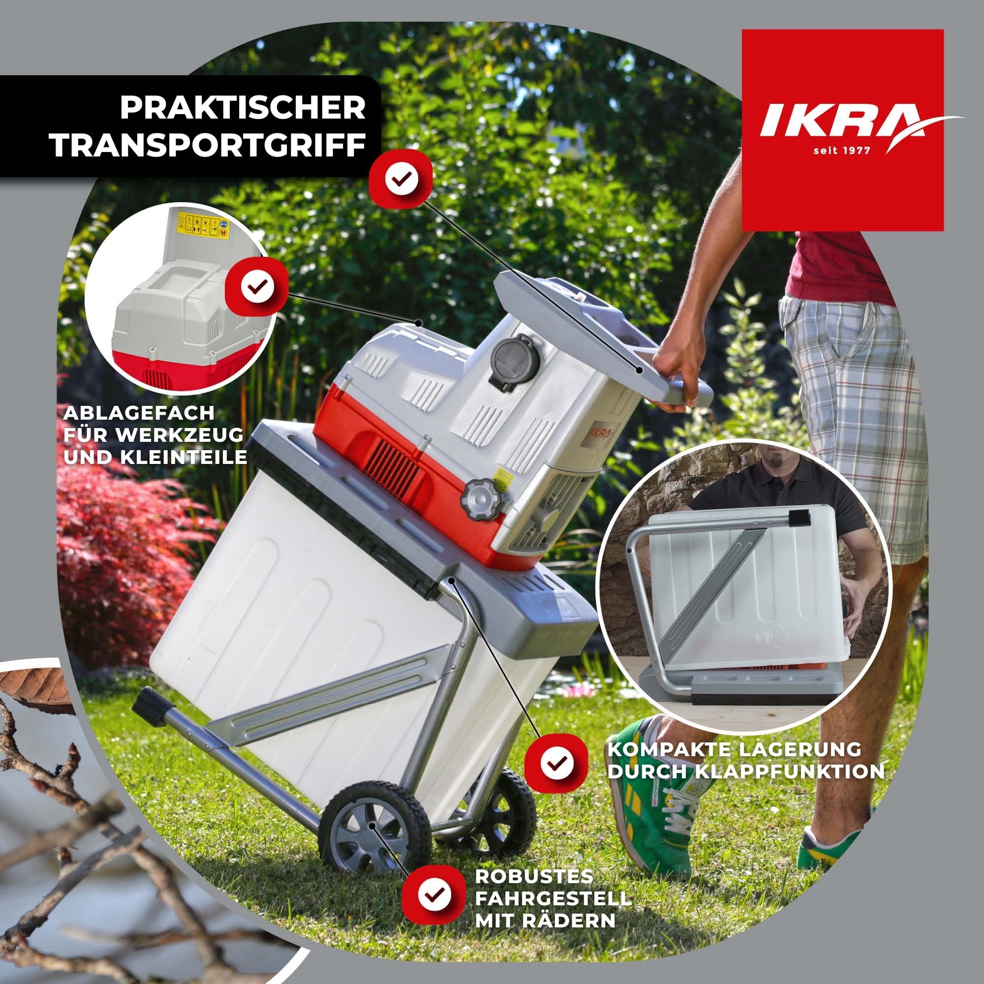 IKRA Elektro Gartenhäcksler Walzenhäcksler ILH 3200A, 3200 Watt, Aststärke bis 44mm