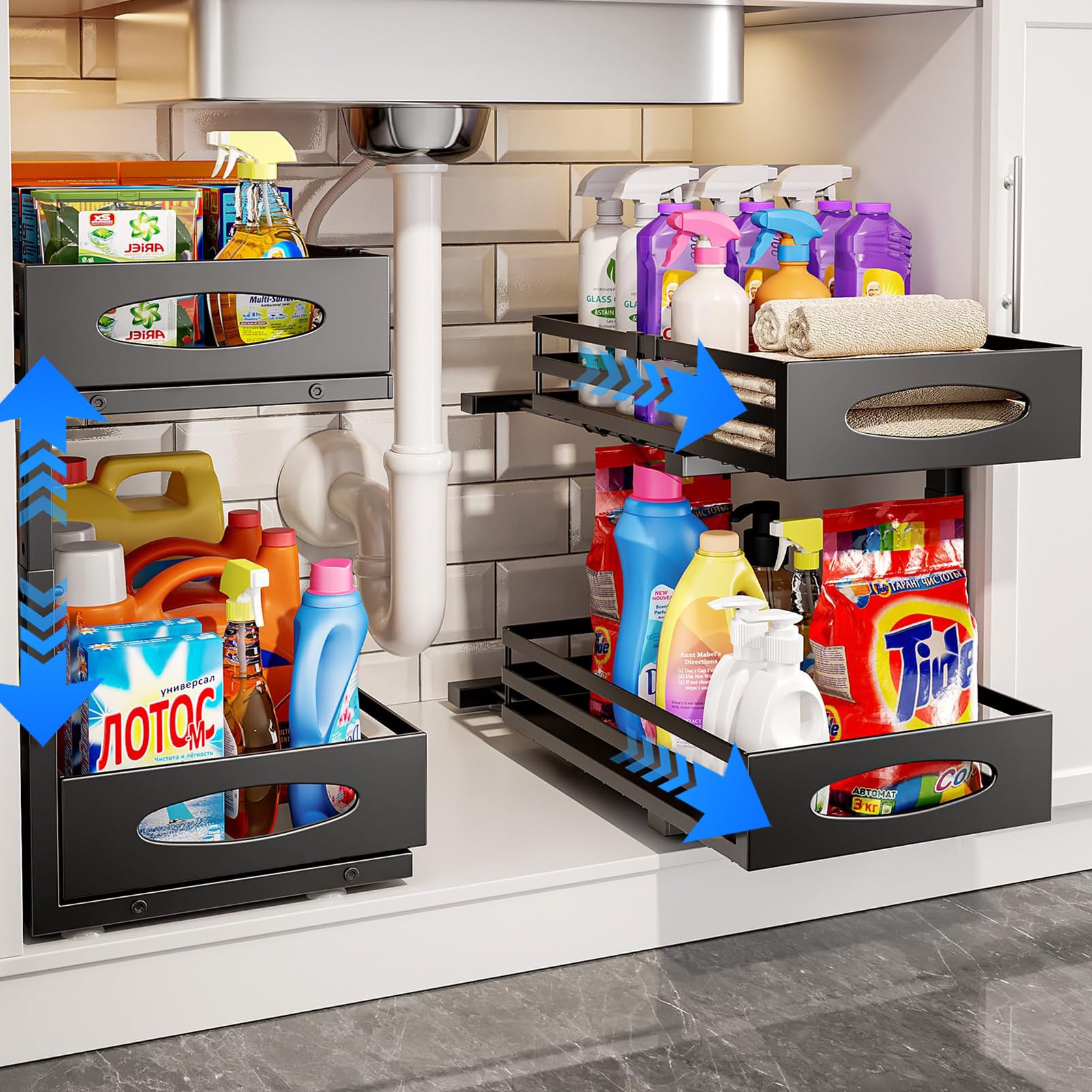 Amazon.co.jp: SIUSA シンク下 収納 スライド式 洗面所 収納 2段