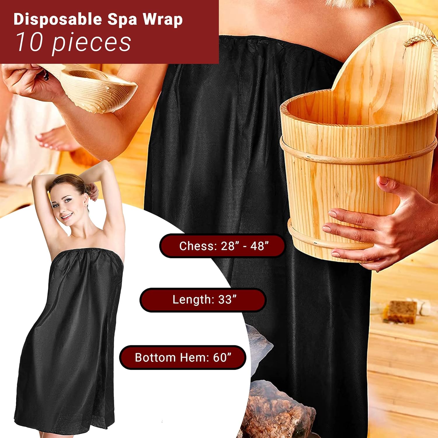 SANTIFA Disposable Robes for Spa - Disposable Body Wraps Cape Disposable Spa Wrap Non-Woven Spa Wraps for Women - Large Size, Black 10 Pieces : Beauty & Personal Care