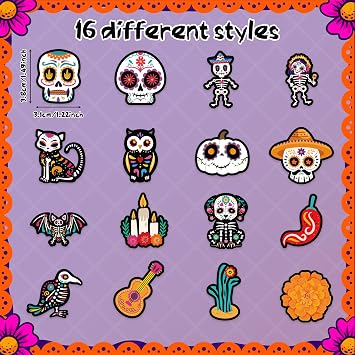 BeYumi Sugar Skull Roll Stickers - 1000Pcs Day of The Dead Stickers in 2 Rolls Dia de Los Muertos Sugar Skull Waterproof Vinyl Decals Halloween Mexican Festival Party Supplies Classroom Decor for Kid
