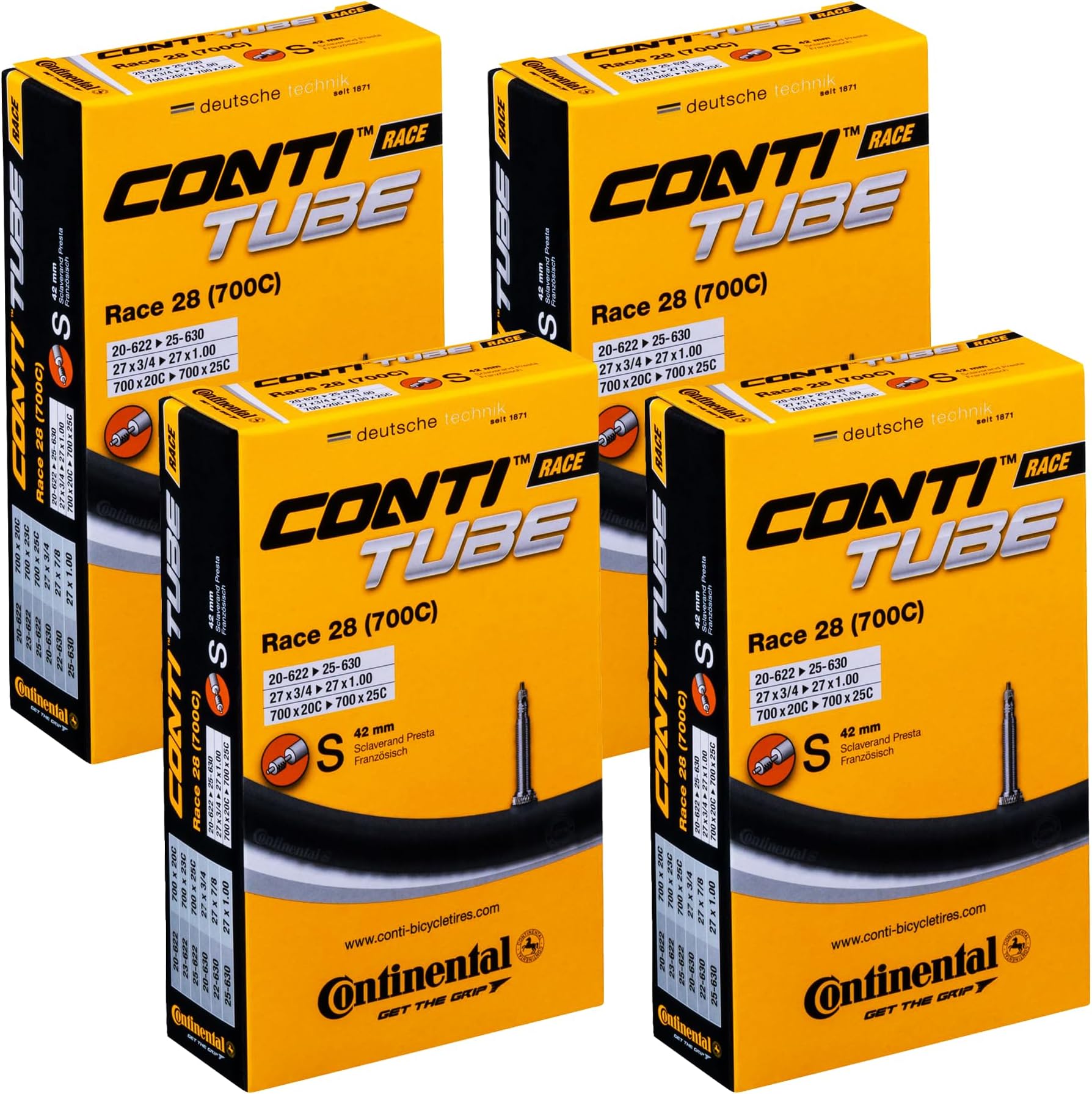 Race 28" 700x20-25c Inner Tubes - 42mm Presta Valve (Pack of 4 Tubes w/Conti Sticker)