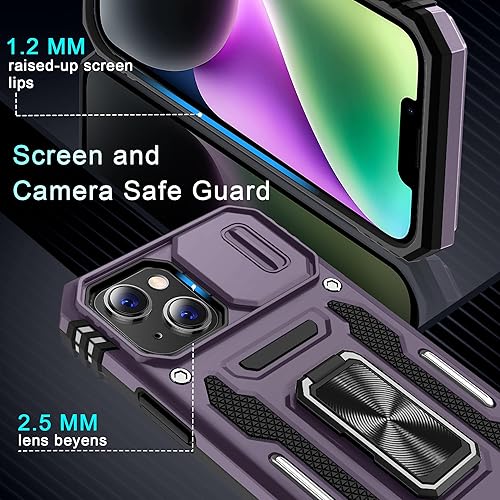 Miniatura 6 de DEERLAMN Funda para iPhone 13iPhone 14 de 6.1 pulgadas con cubierta deslizante para cámara + protector de pantalla (2 unidades), soporte de anillo