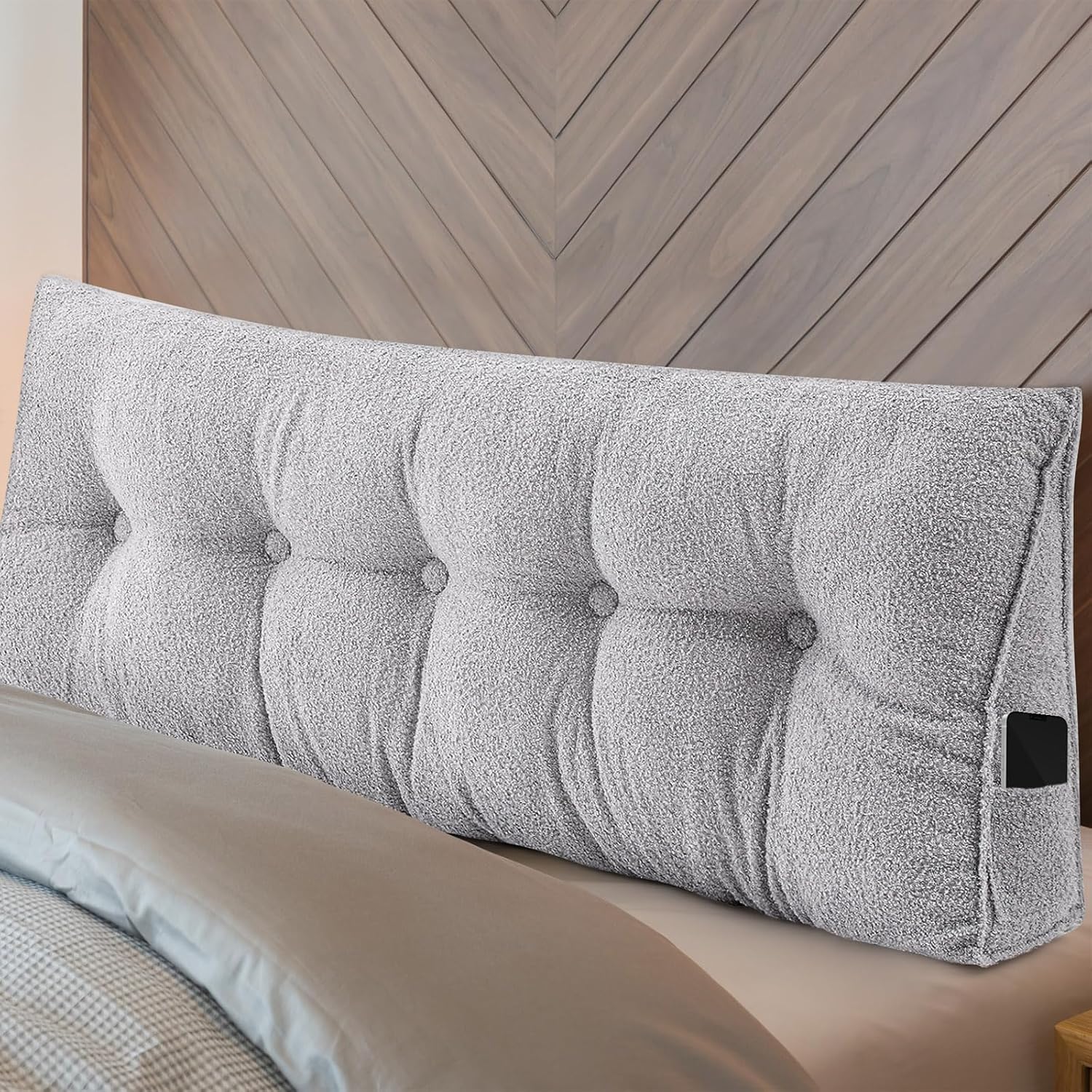 Wenqik Triangular Headboard Wedge Pillow Fleece Backrest Bedside Cushion Pillow Queen Size Support Pillow for Sitting up in Bed Bolster Pillow for Reading with Removable Cover, 59 x 20 x 8 Inch