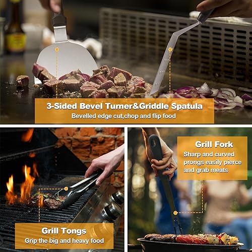 Miniatura 6 de Juego de accesorios para parrilla, 29 piezas de accesorios para parrilla plana para Blackstone y Camp Chef, juego de espátulas de metal con prensa
