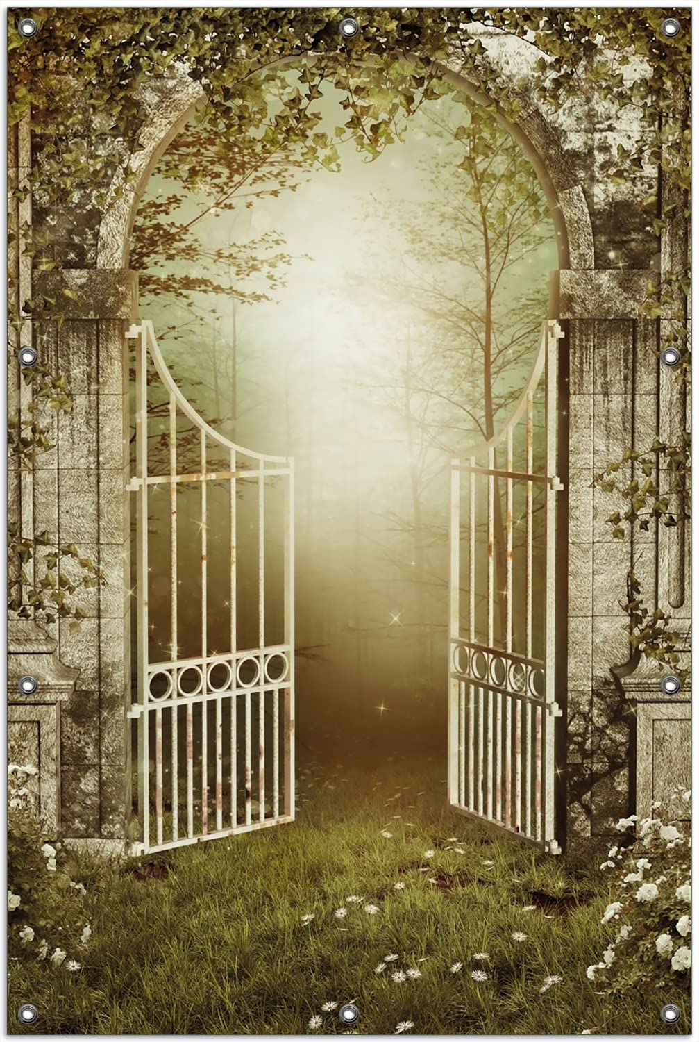 Wallario Outdoor-Poster für Garten oder Balkon Tor in den Wald, Motivbanner Größe: ca. 100 x 150 cm, Outdoor-Bild
