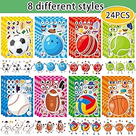 24 Sheets 8.27\'\'5.9\'\' Make Your Own Sport Ball Stickers for Kids Toddlers, Make a Face Stickers for Kids Party Favors Activities