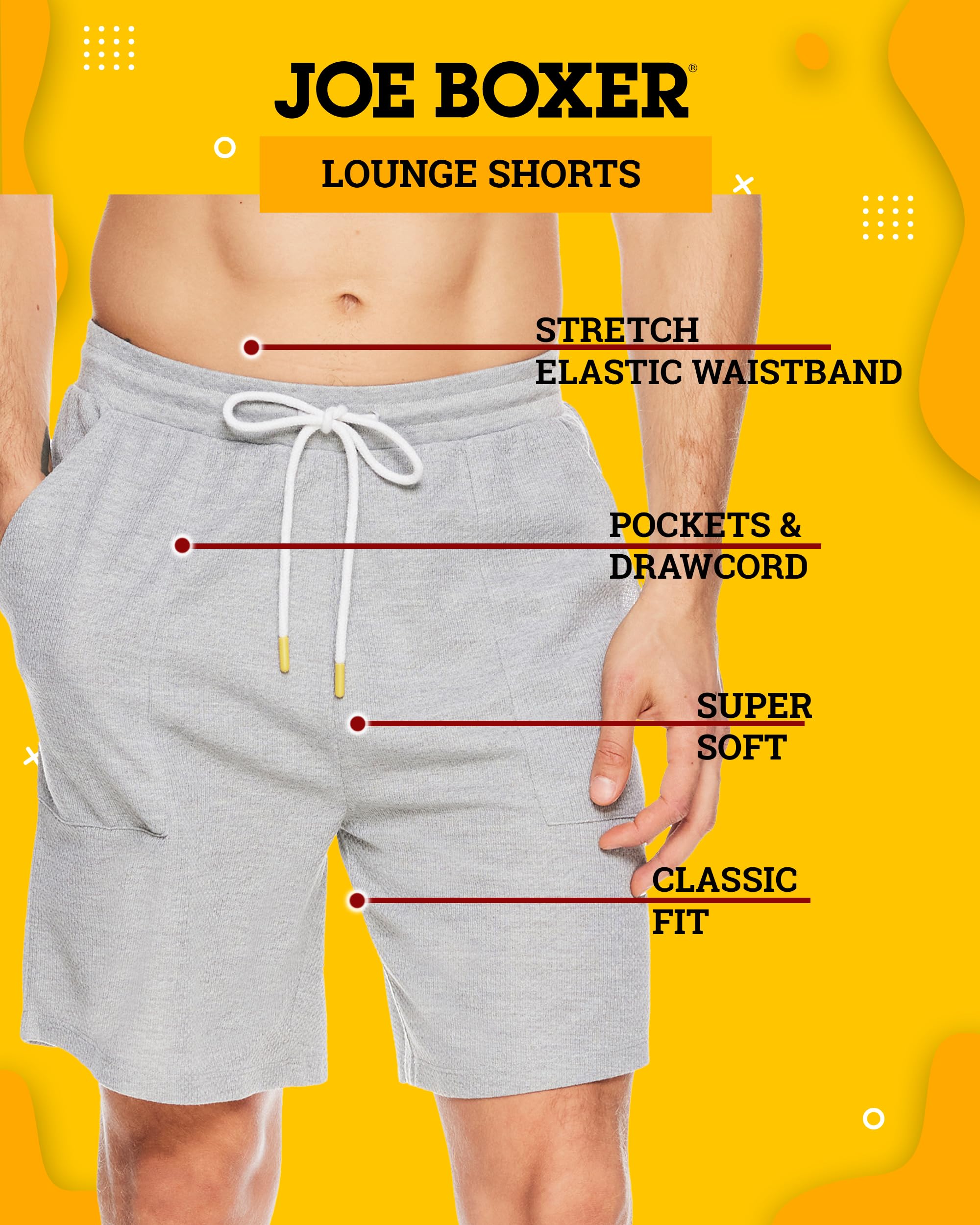 JOE BOXER Mens Lounge Shorts with Pockets, Moisture-Wicking Mens Sleep Shorts and Sweat Shorts Men (Heather Grey, Small)