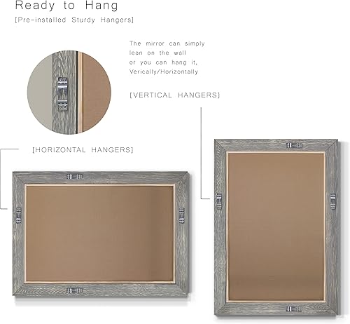 Miniatura 6 de Wexford Home Espejo rústico gris, espejo de pared rectangular con marco de madera desgastada para decoración del hogar, se puede colgar de forma