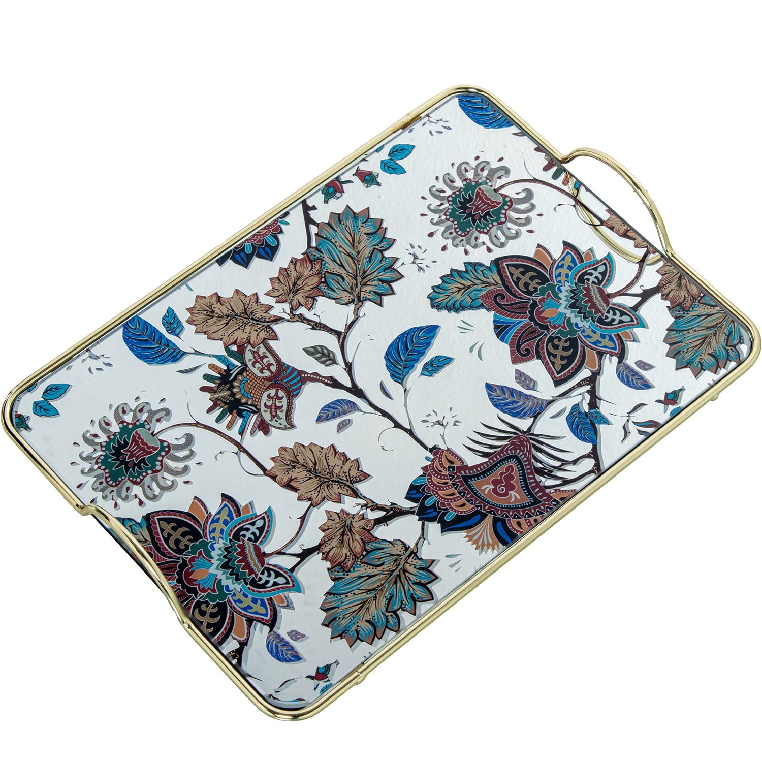Plateau rectangulaire avec poignées en verre métal DRW plat de service feuilles