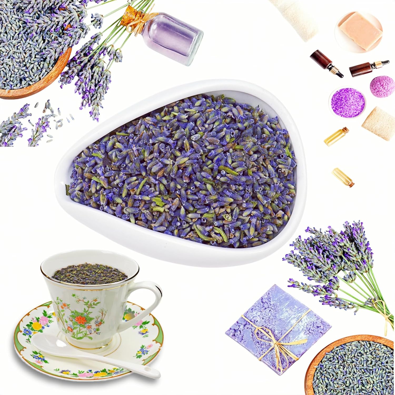Dried Lavender Flowers 14oz (400g), Calming Natural Lavender Buds for Bath Soaks DIY Soap Crafts Home Sachets Wedding Confetti, Long-Lasting Floral Petals