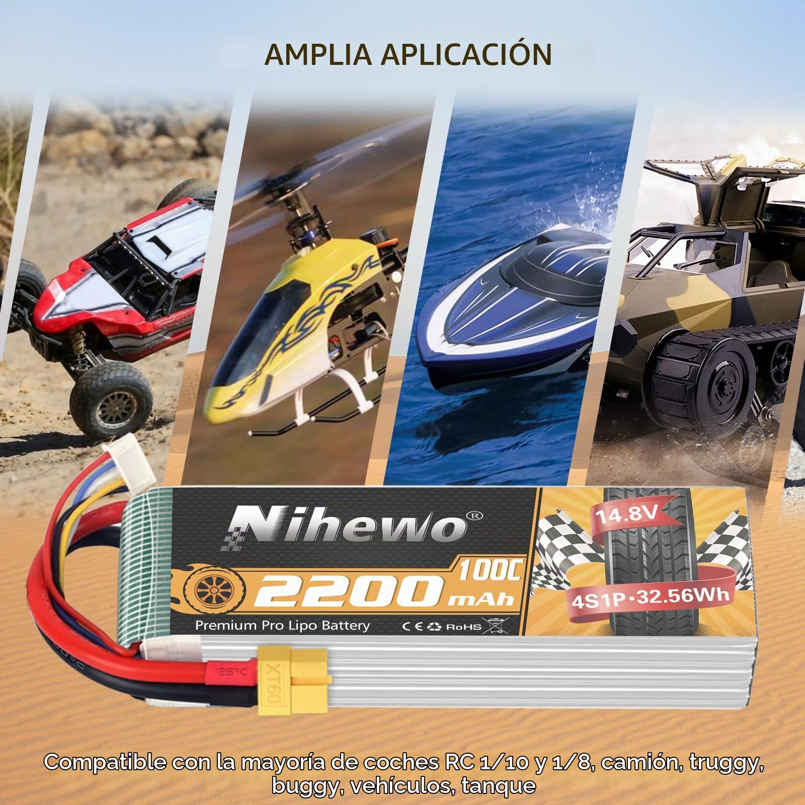 Batería Lipo 4S 14,8 V 2200 mAh RC Estuche Blando 100C con Enchufe XT60 para FPV Drone RC Quadcopter Helicóptero Avión Coche Camión Barco Modelos RC (2 Paquetes)