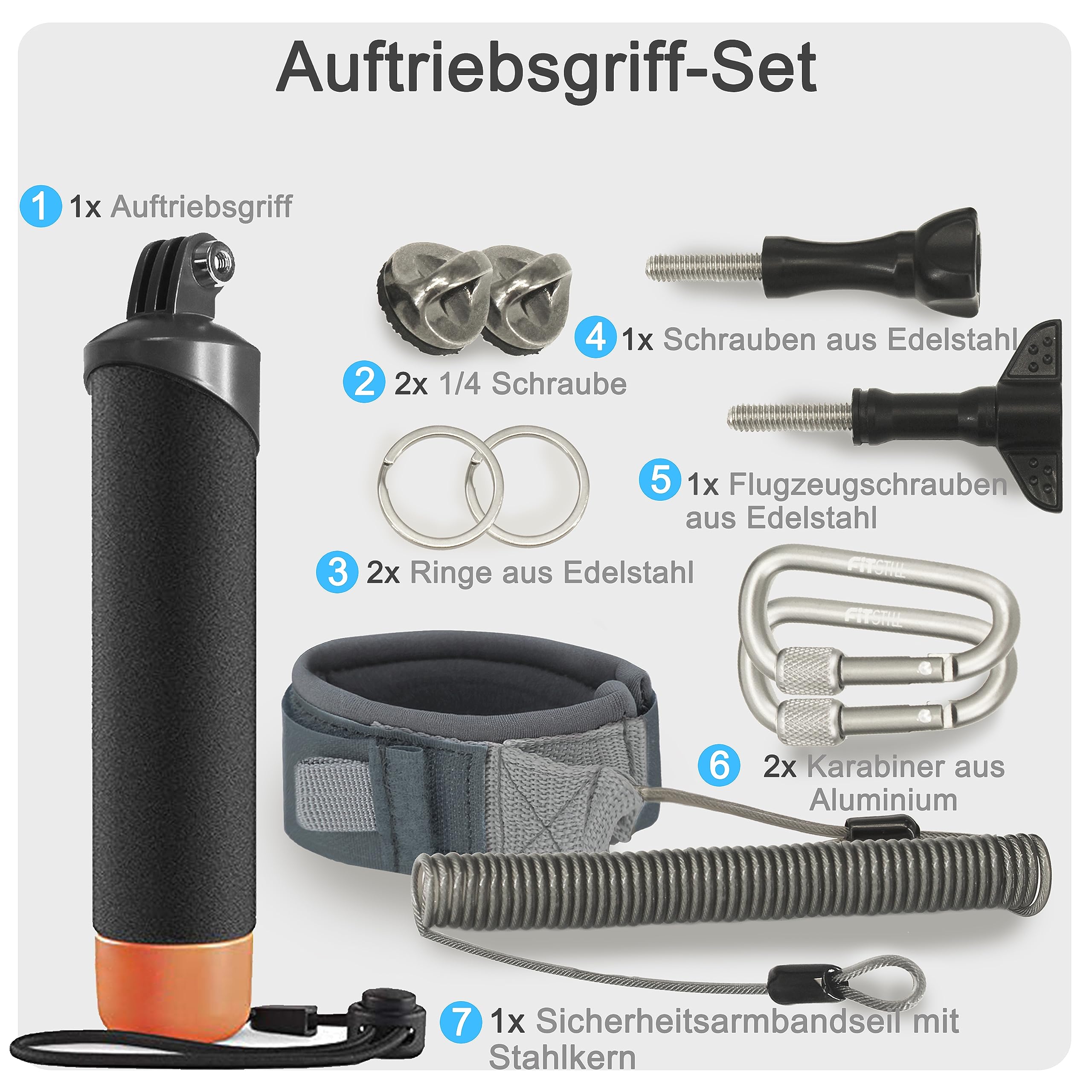 FitStill Wasserdichter Einbeinstativ Schwimmender Handgriff + Sicherheits-Handschlaufe, Seil für Go Pro Hero 13/12/11/10/9/8/7/6/5, DJI Osmo Action 5pro/4/3/2/1,Insta 360 X5/X4/X3/ace pro 2/ace pro