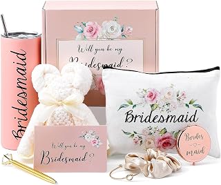 Bridesmaid Gifts Maid of Honor Gifts Box Set Will You Be My Maid of Honor Makeup Bag Tumbler Socks for Bridal Party Wedding Bachelorette Party(Elegant)