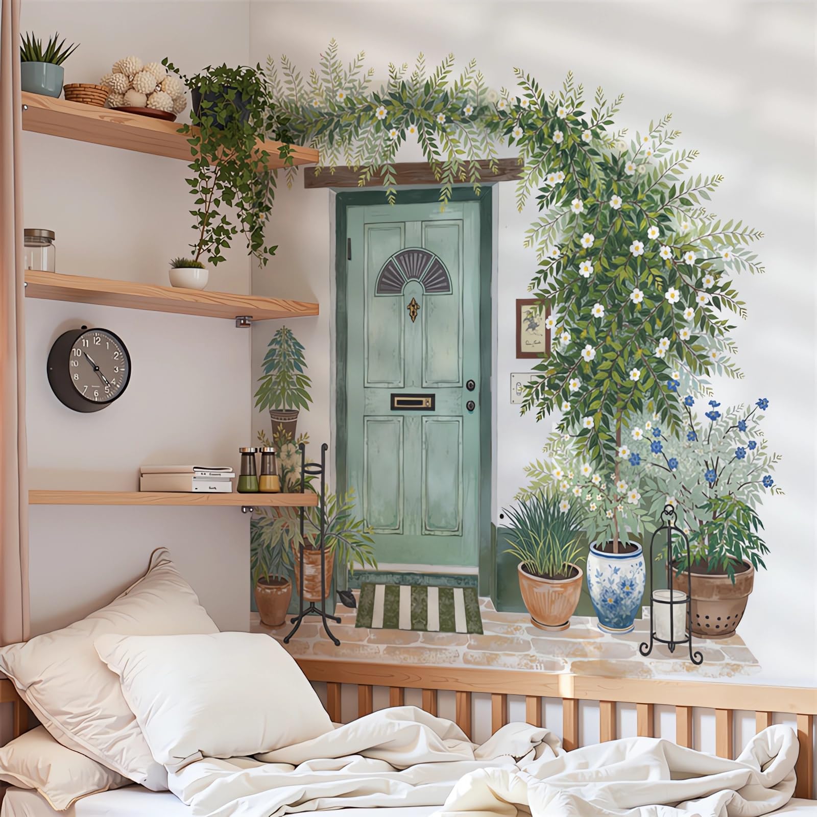 Décoration de porte sans résidu via autocollant mural plantes vertes