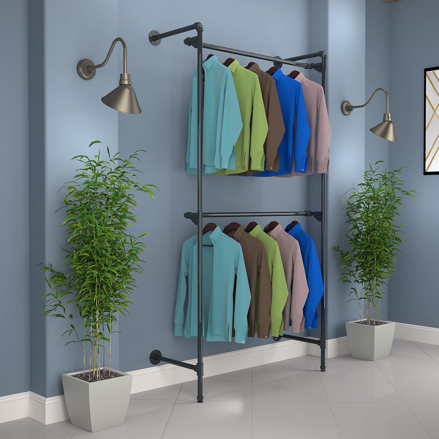 Econoco Brand Pipeline Outrigger Wall Display with Double Hang Bars - Anthracite Grey