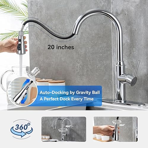 Miniatura 5 de Grifos de cocina con rociador extraíble, grifos para fregaderos de cocina, grifo de cocina cromado, mango único de acero inoxidable, 1 o 3 agujeros