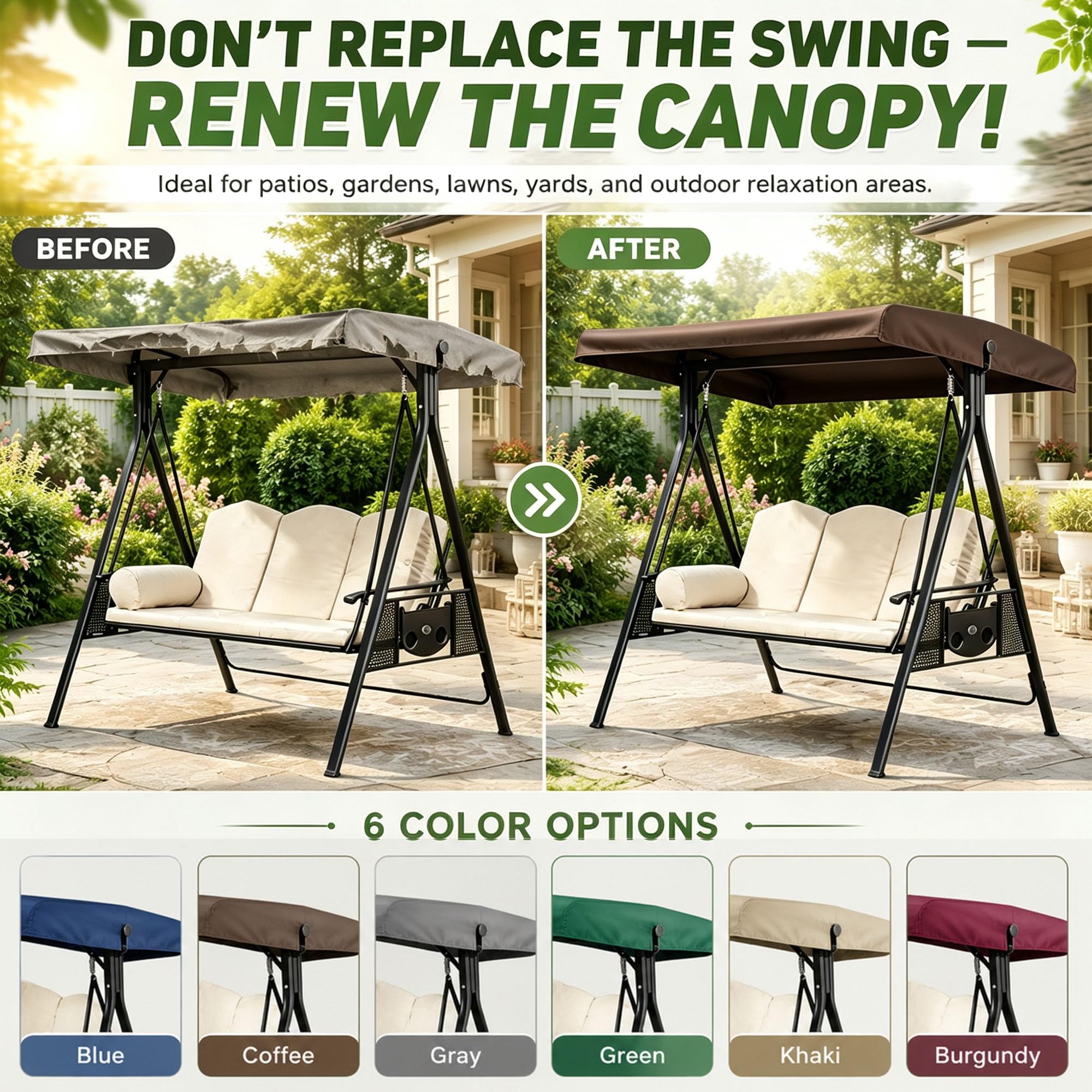 Telo Copri Altalena Esterno per Giardino | 600D poliestere 250g/㎡, design pieghevole leggero, pulizia facile, uso per patio prato veranda(76.8 x 46.5 x 9.8 x 7.1in)