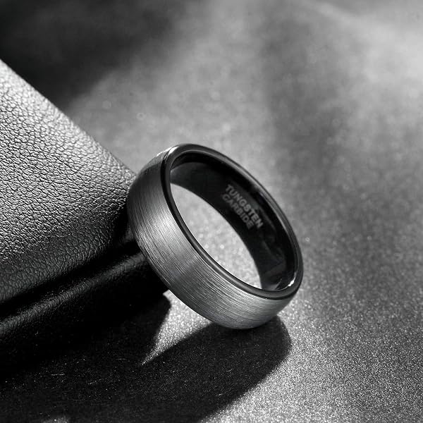 6mm 8mm Damen Herren Wolfram Ring Ehering Hochzeitsband Trauringe Pinsel Silber mit Schwarz Blau - 2