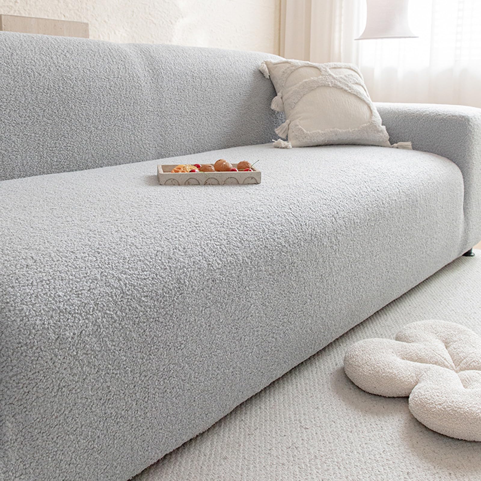 Housse de canapé extensible en tissu élastique durable couleur gris clair
