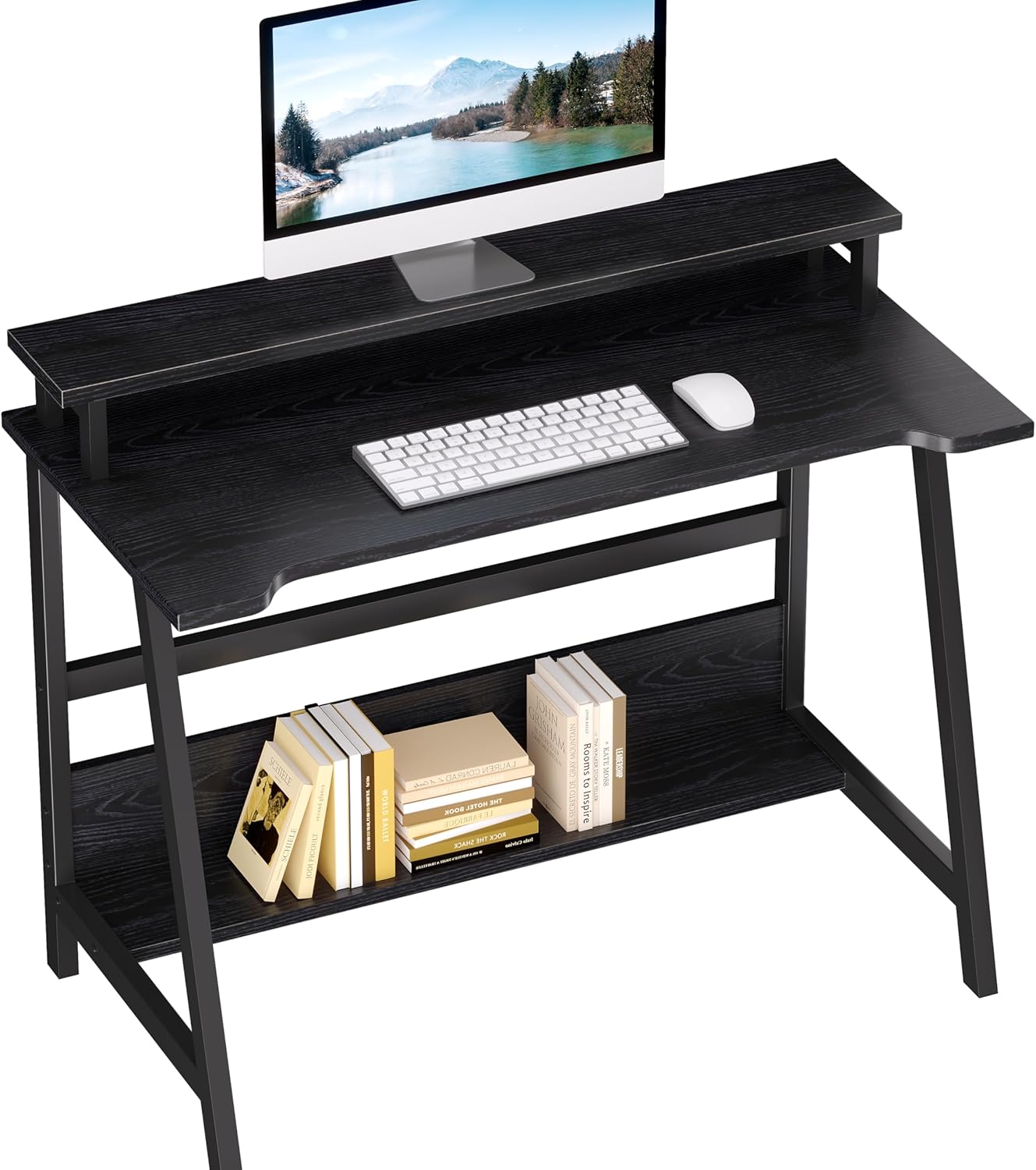 ALISENED 31.5 Inch Small Office Desk with Storage, Small Desk for Small Spaces, Compact Home Office Desk, Mini Study Desk for Bedroom, Black