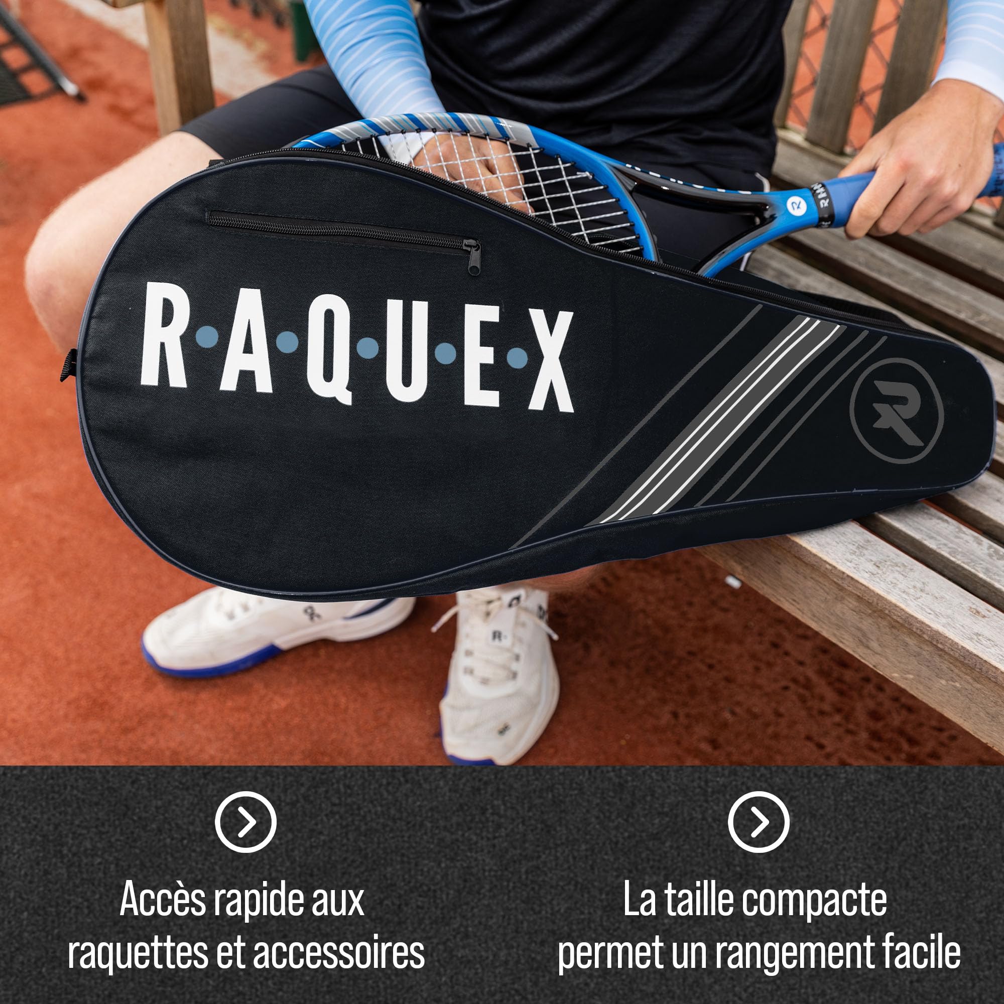 Raquex Sac pour Raquette de Tennis - Bleu ou Noir - Housse de Protection pour Raquette de Tennis, Squash et Badminton - pour 2 Raquettes et Accessoires avec bandoulière