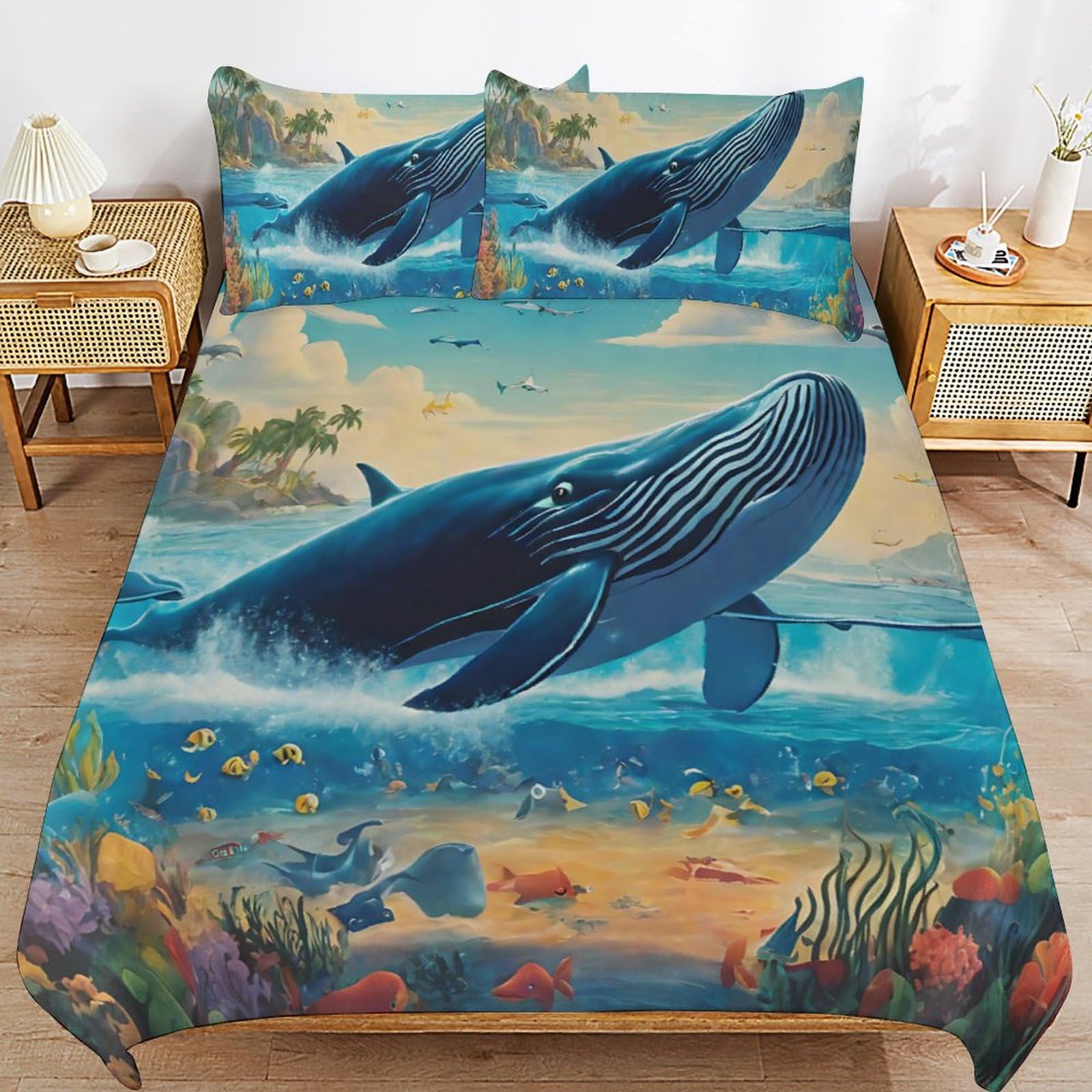 Funda nórdica de animales marinos para proteger y abrigar la cama de los niños