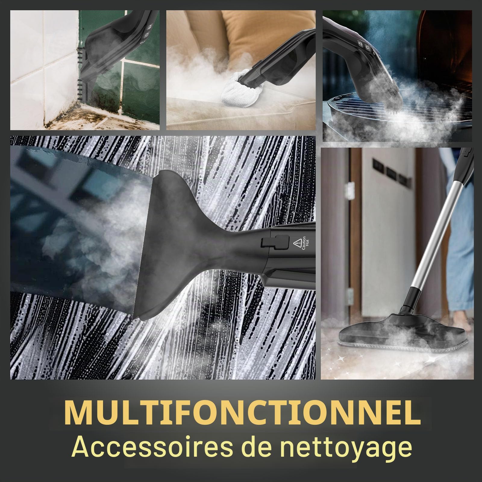 Nettoyeur Vapeur Balai Multifonctions, Chauffe Rapide 30s, 2-en-1 Balai ou Nettoyeur à Main, 2 Réglages de la Vapeur, Réservoir 240ml, 1000W, Sans Produits Chimiques, Balai Vapeur pour tous les Sols