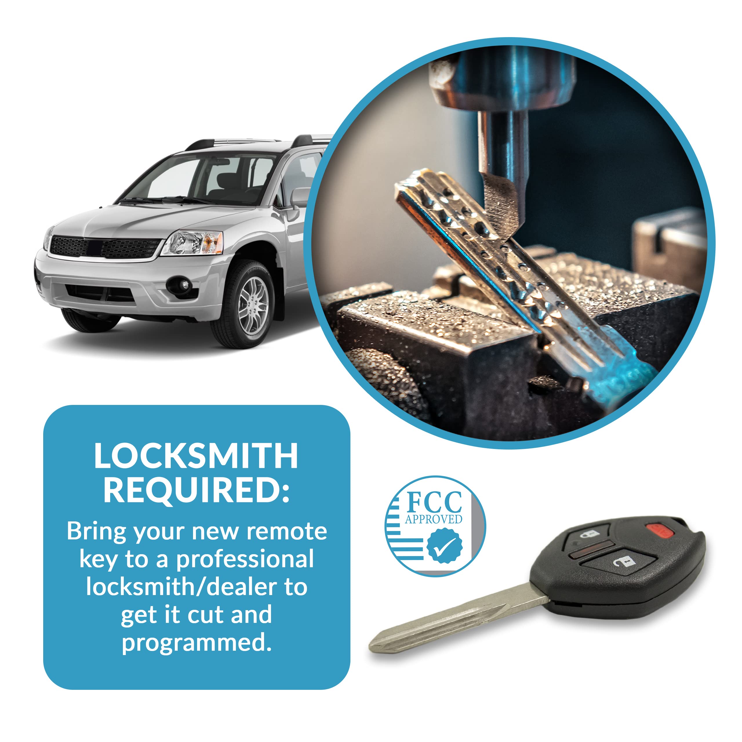 Keyless2Go Ricambio per chiave telecomando a 3 pulsanti Mitsubishi OUCG8D-620M-A