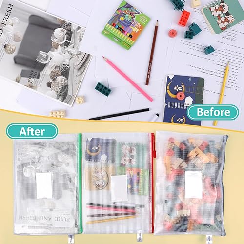 Miniatura 5 de 12 bolsas de malla con cremallera, bolsa de rompecabezas A3 para organizar, 12 colores, 12 paquetes, bolsa de almacenamiento imprescindible para el