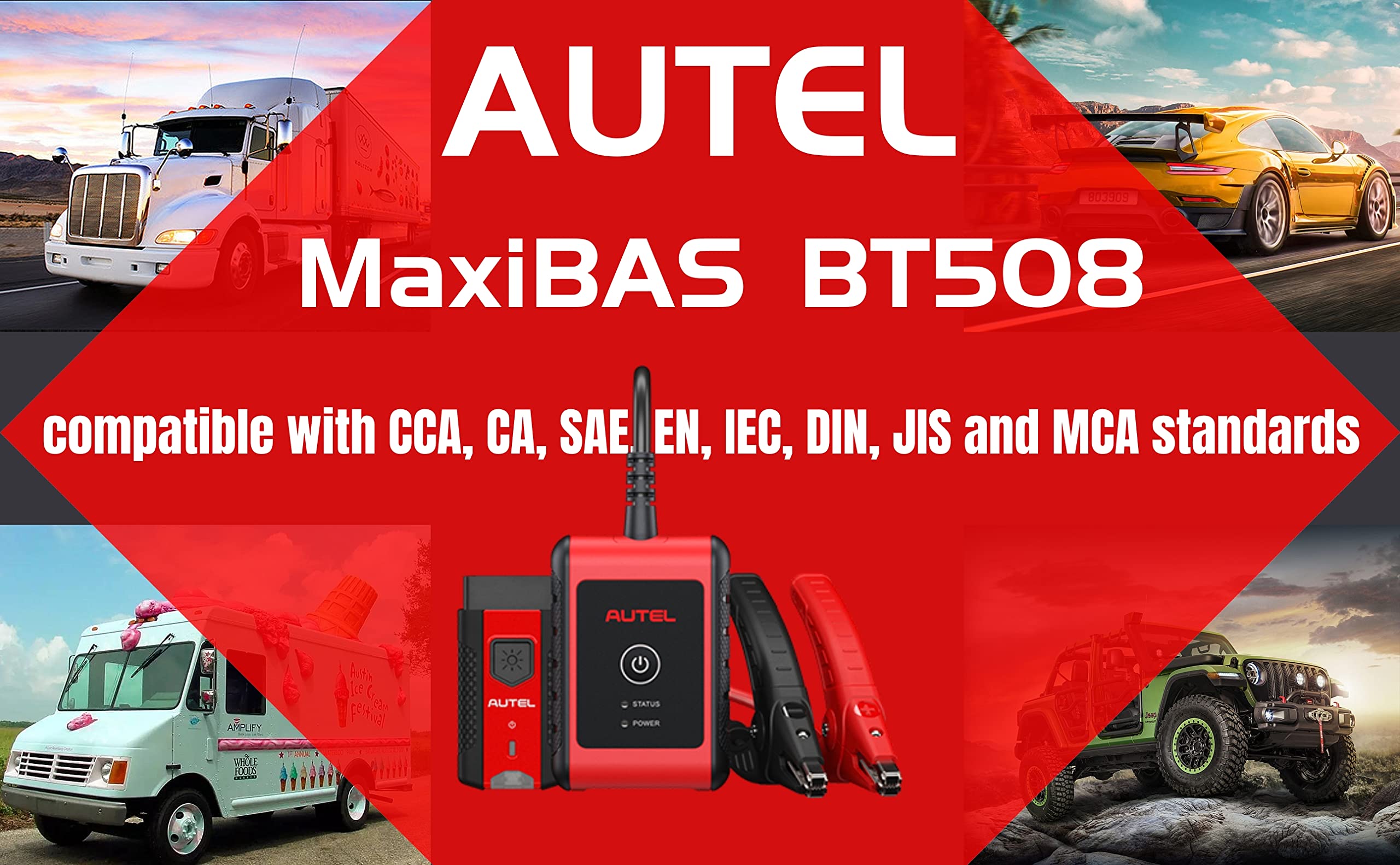 Autel Car Battery Tester 6v 12v MaxiBAS BT508, Cranking Ability Analyzer, Adaptive Conductance, AutoVIN, in-Vehicle/Out-of-Vehicle Tests, BAS Manager with BT VCI 200, Better BT506, Lite of BT608