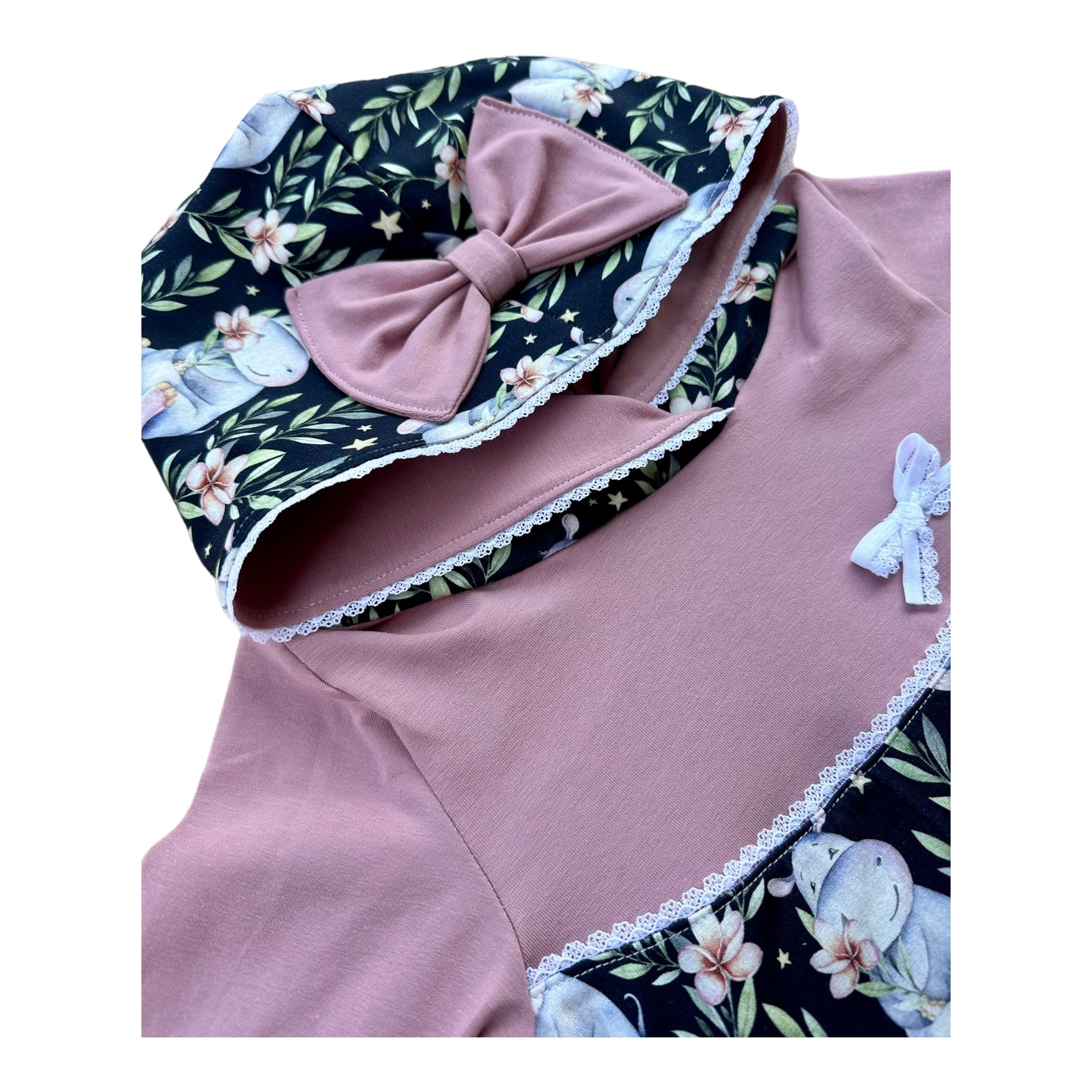 Ballonkleid Kapuzenkleid Mädchen Blumen Nilpferd | Niedlicher Boho Tierprint | Hoodie Sweatkleid Kinderkleidung