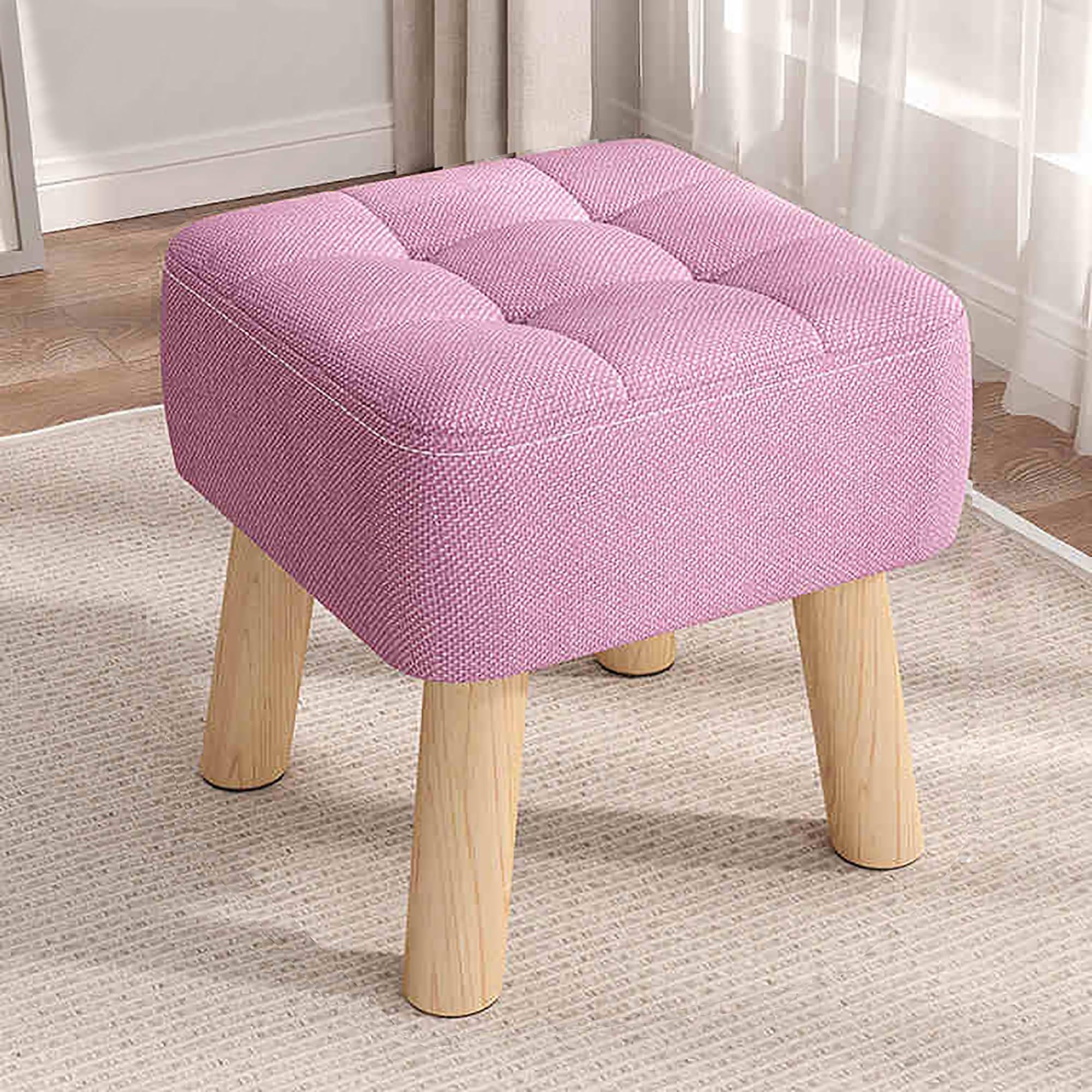 LWJSOCP Multi-Functional Ottoman Pouf with Footrest Small Upholstered Stool for Shoe Changing Coffee Table Makeup Vanity Leather Accent Purple 30x30x34cm