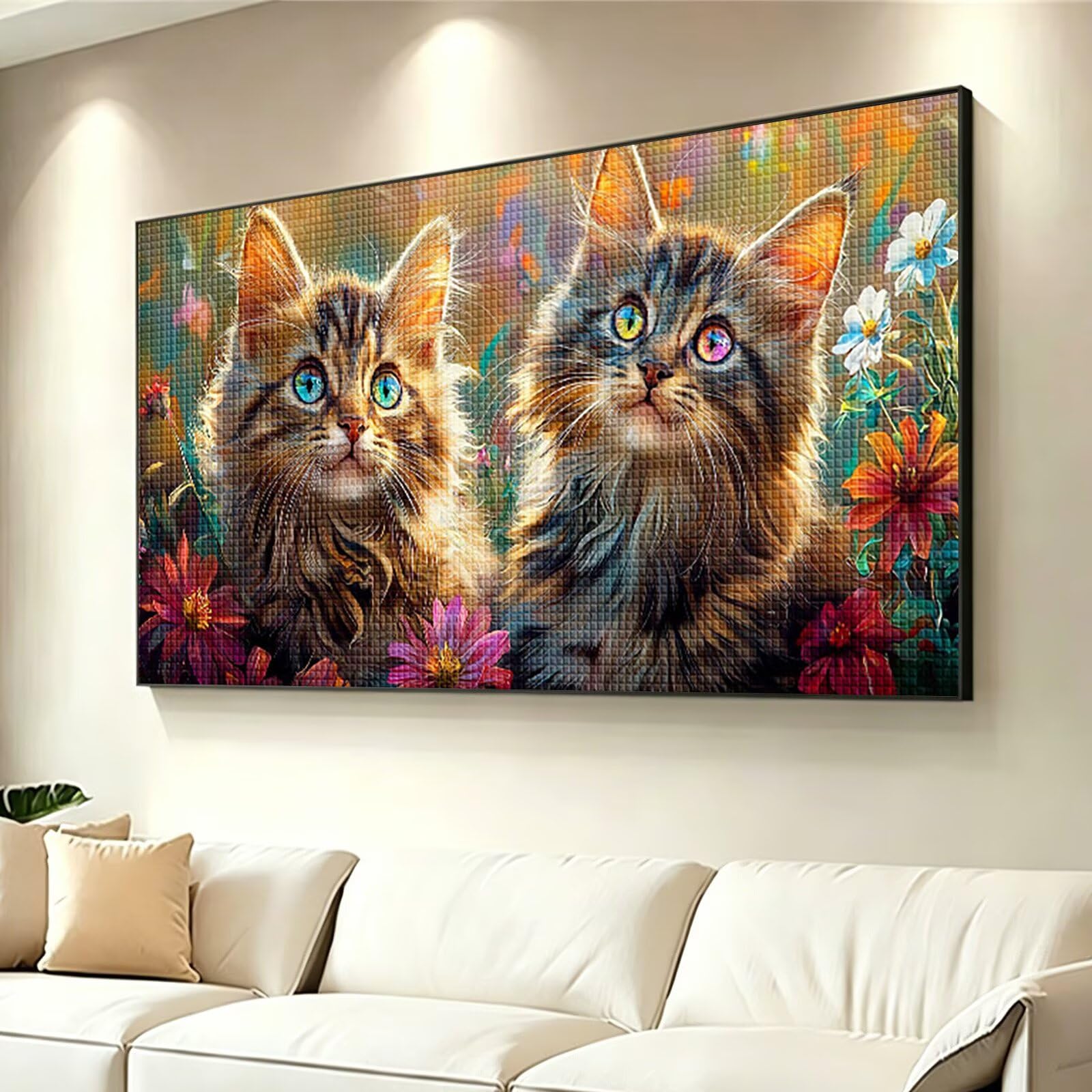 Diamond Painting Grande 120x60cm Gato Diamond Painting Adultos, DIY Flor Pintura de Diamante Manualidades Adultos, 5D Cuadrado Rhinestone Bordado Punto de Cruz Art para Home Decoration Regalo 0J-725
